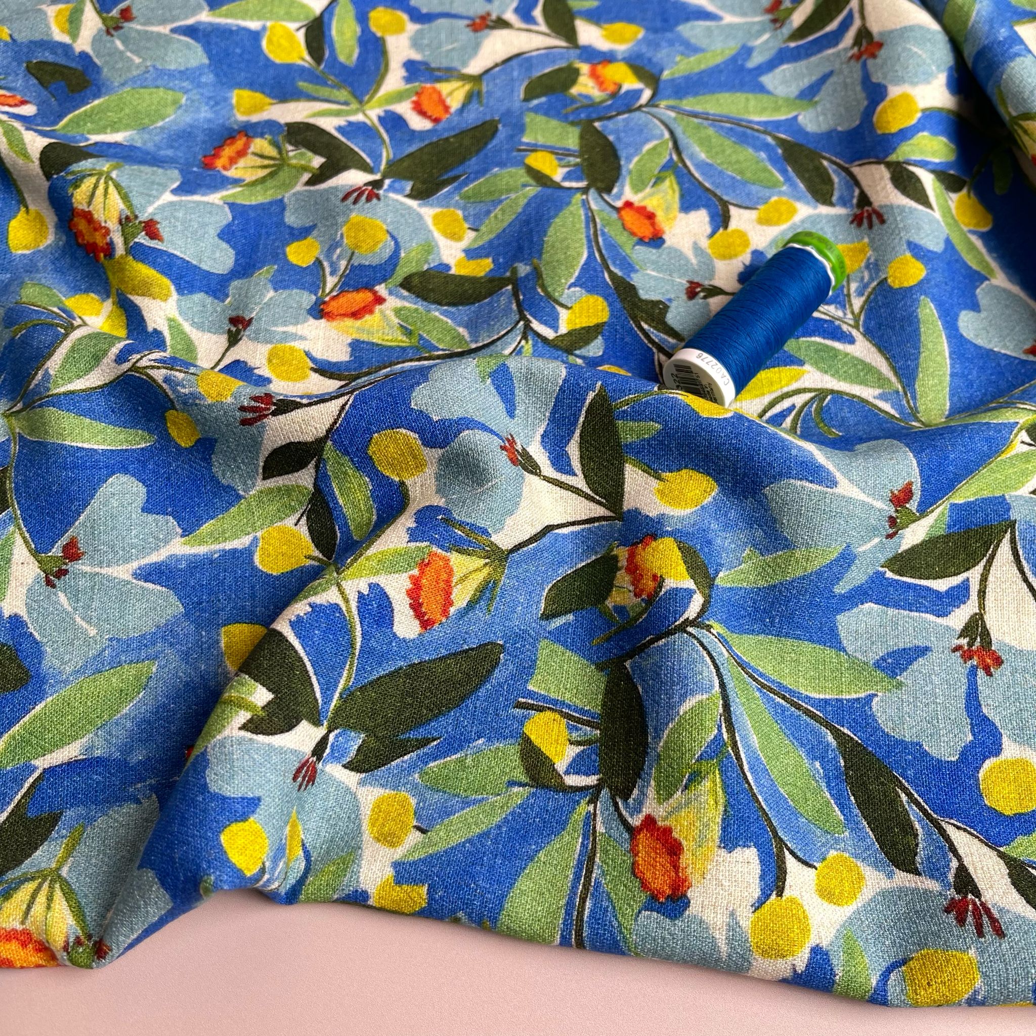 Tropical Ocean Florals Viscose Linen Crepe Fabric