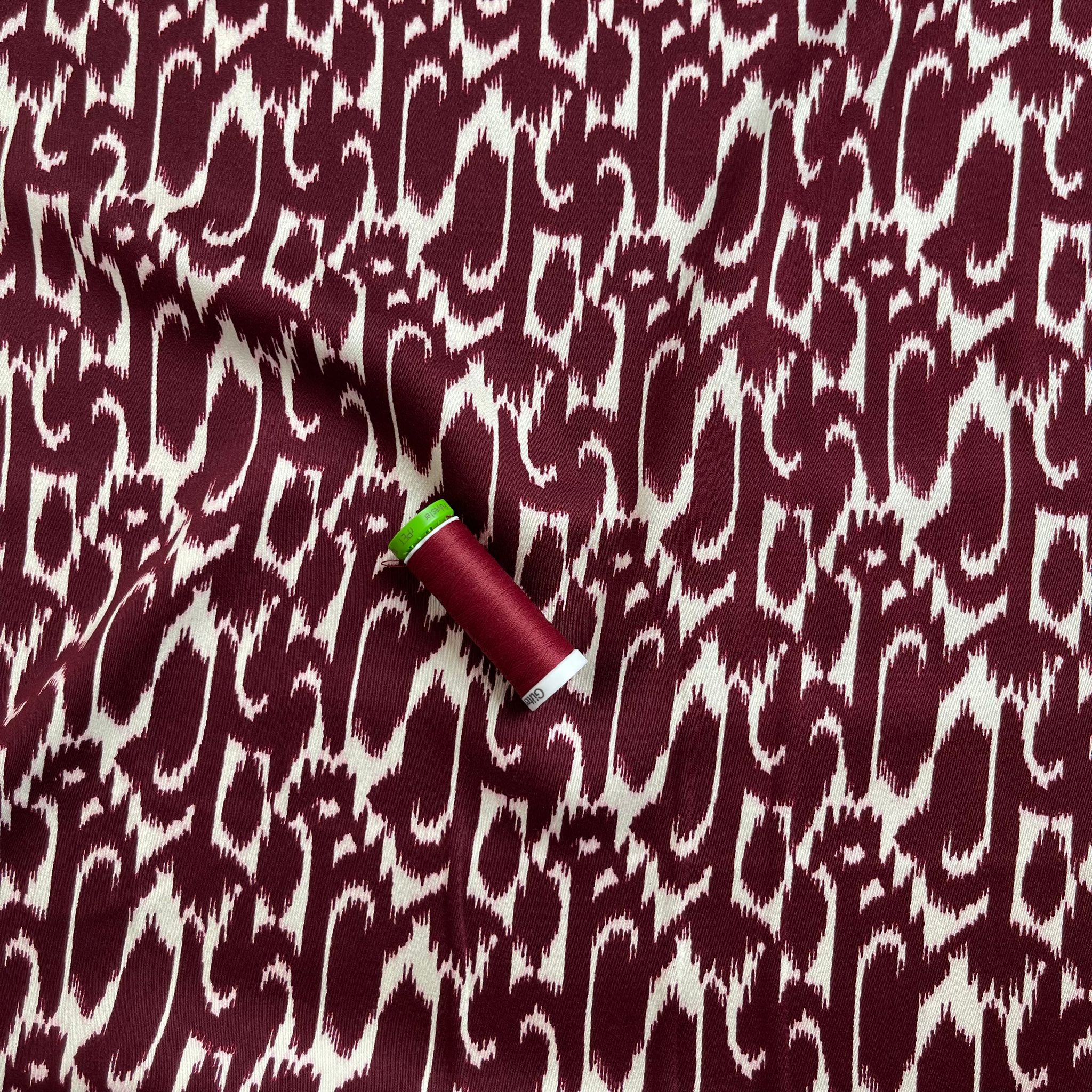 Abstract Burgundy Viscose Twill Sateen Fabric