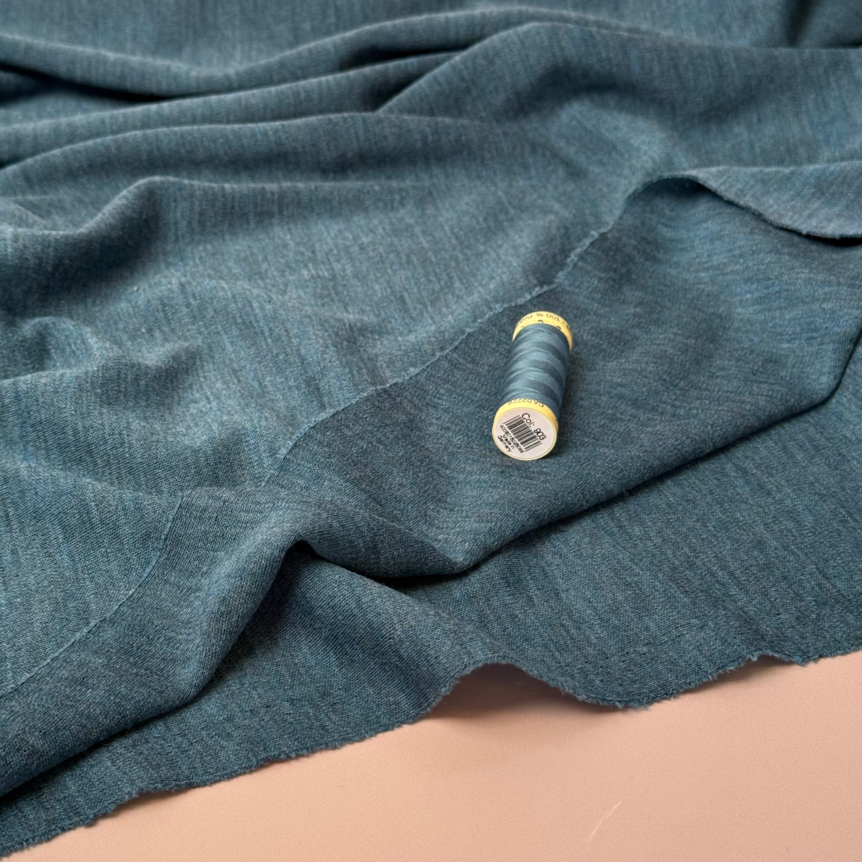 Pure Merino Wool Sweater Knit in Petrol Melange