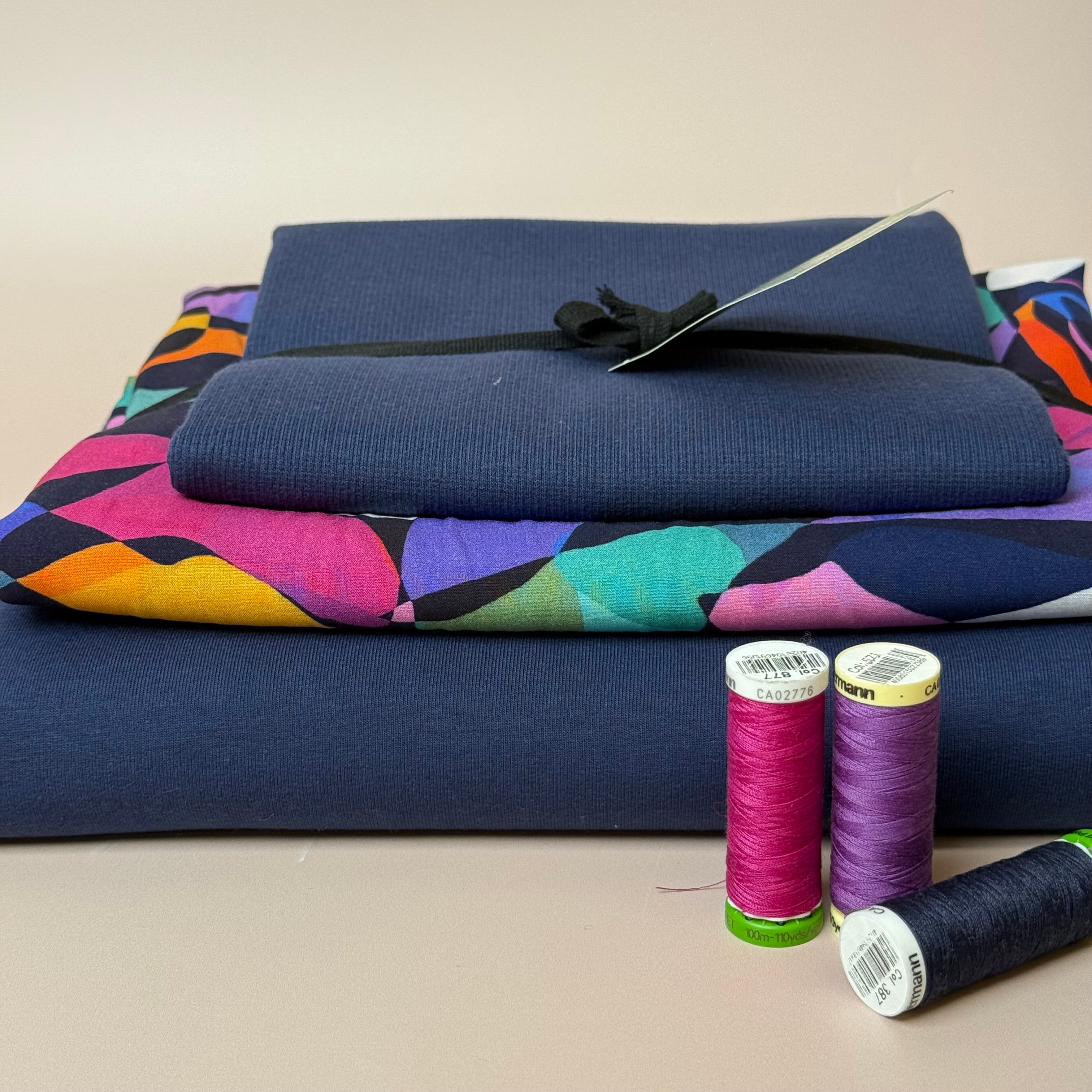 Make an Outfit Colour Bundle - Rainbow Leaves Viscose & Cotton French Terry with Ribbing