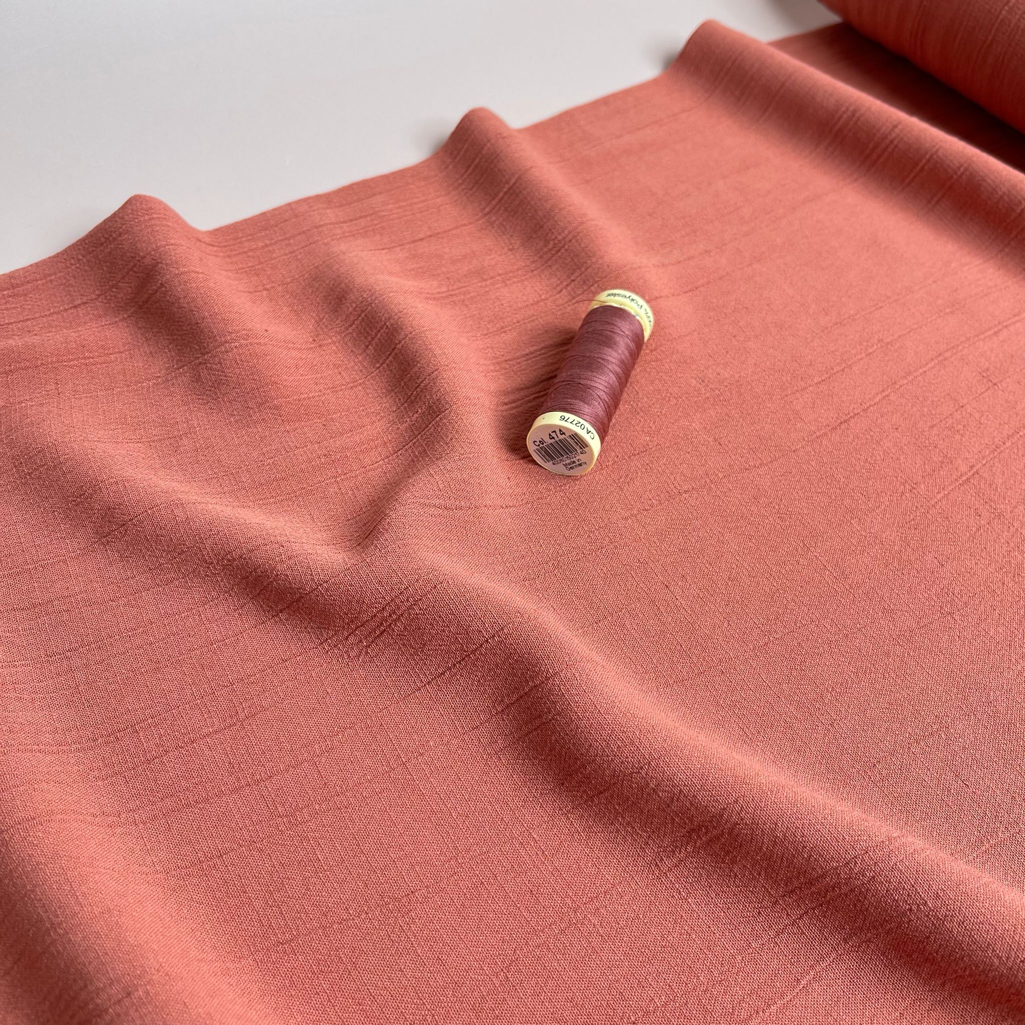 Crinkle Viscose Linen Blend Fabric in Terracotta Orange