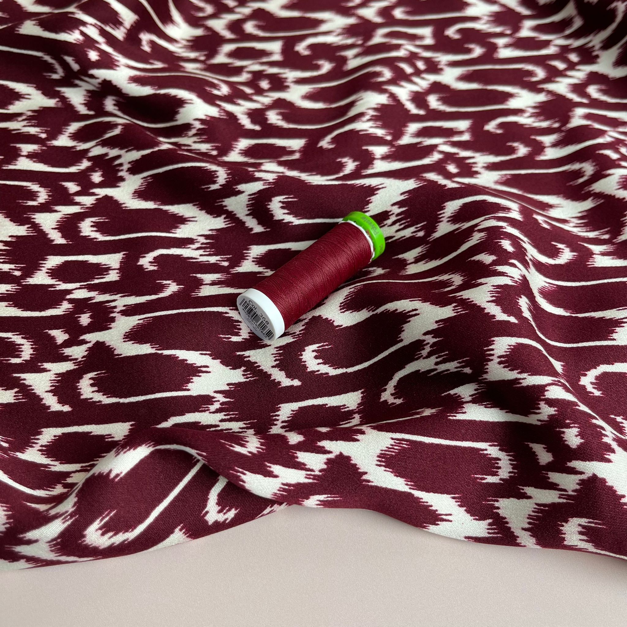 Abstract Burgundy Viscose Twill Sateen Fabric