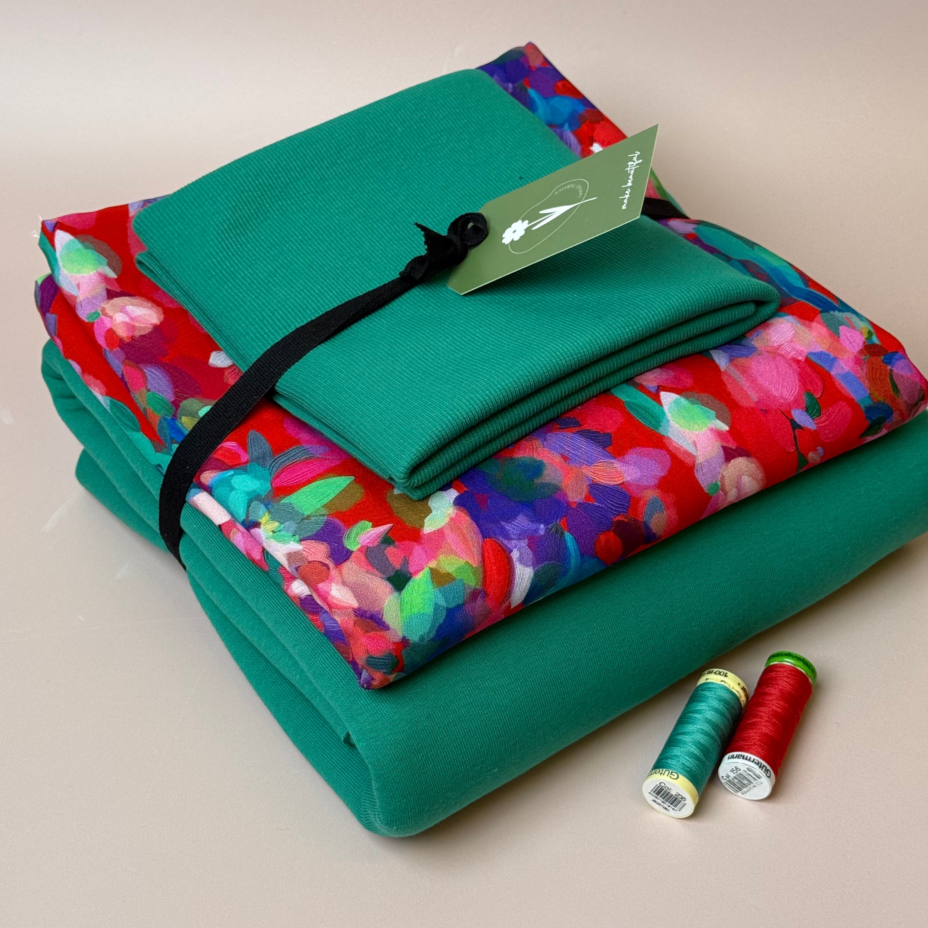 Make an Outfit Colour Bundle - Lupine Petals & Sweatshirting in Jolly Green with Ribbing