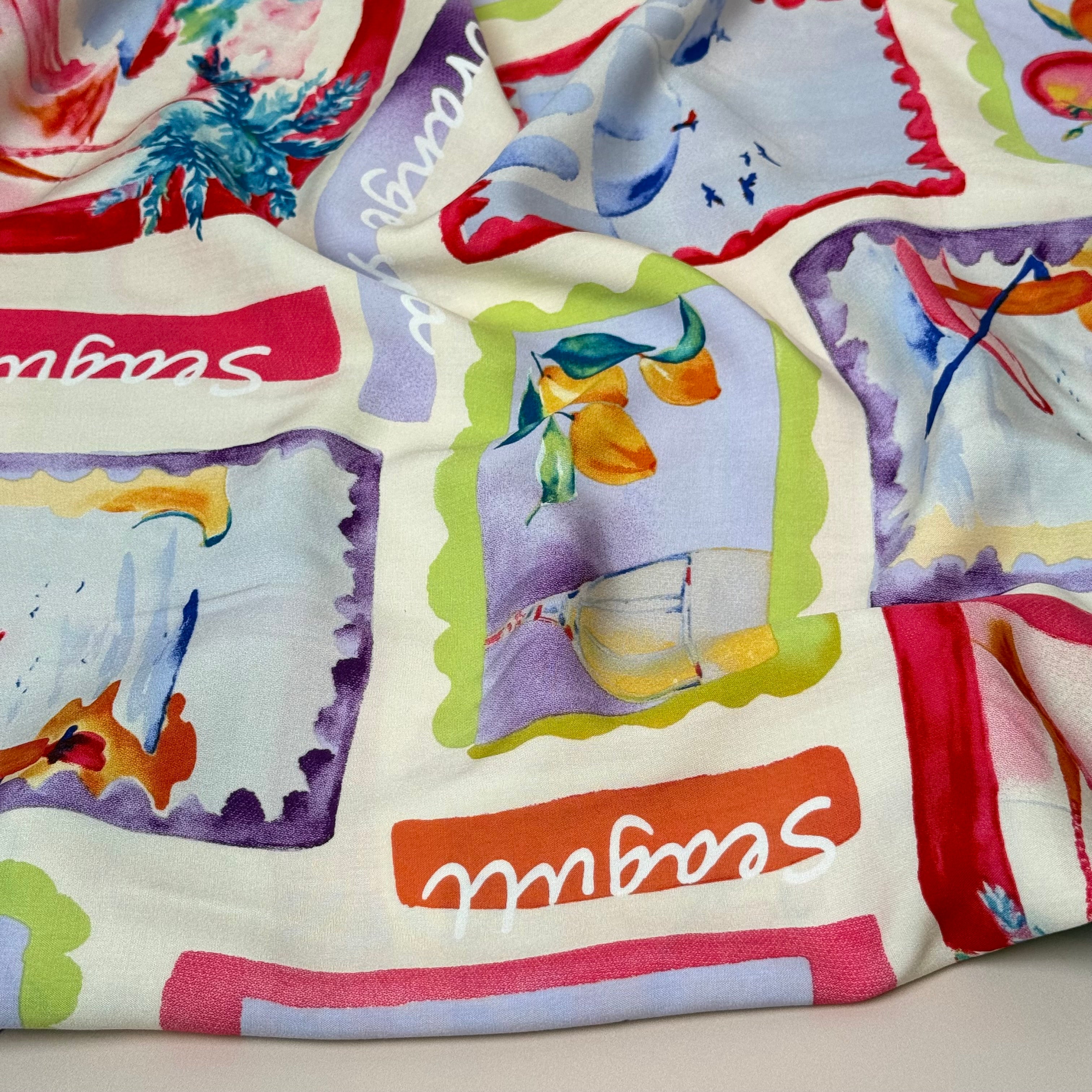 Holiday Stamps Viscose Poplin Fabric