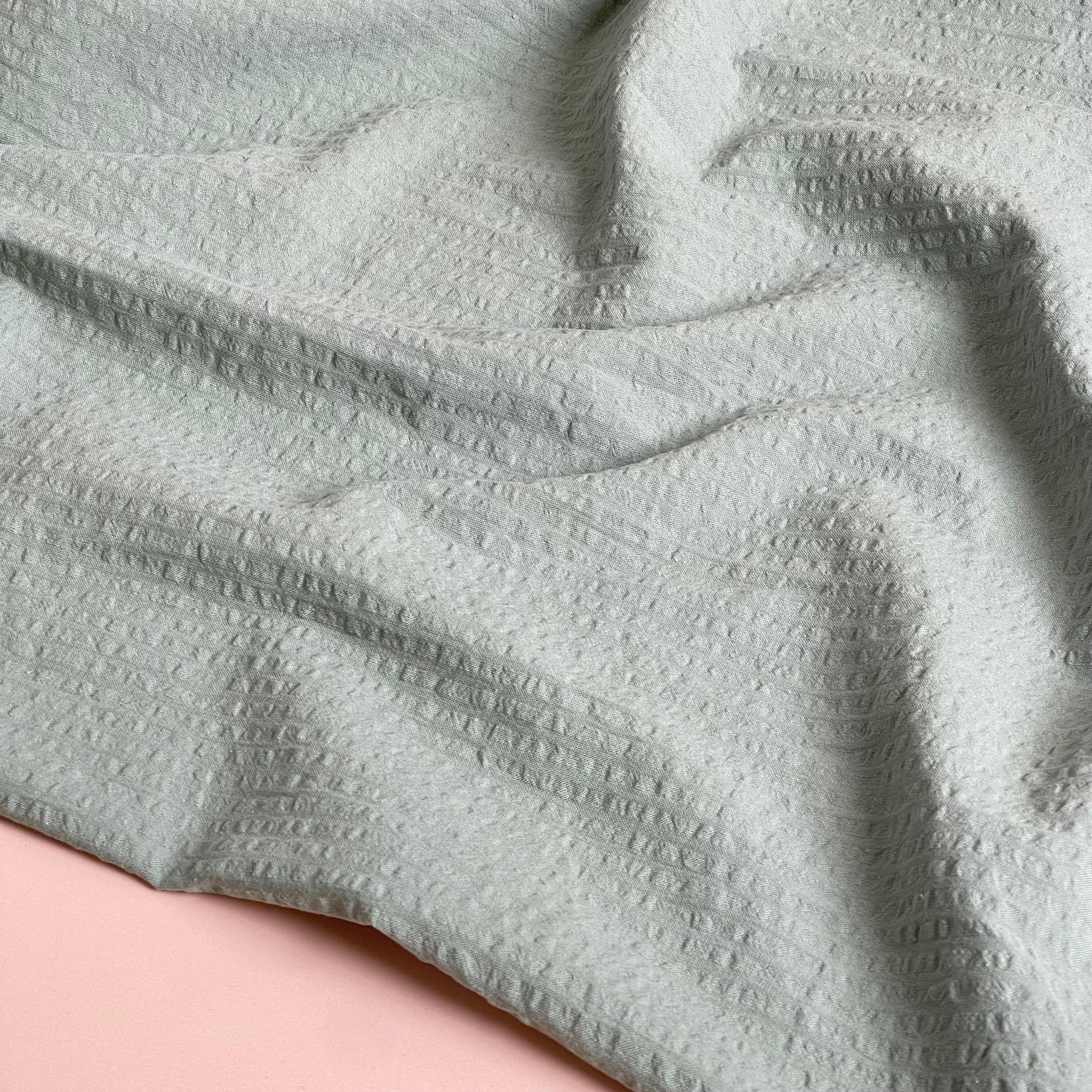 Sage Bubble Stripe Cotton Seersucker Fabric