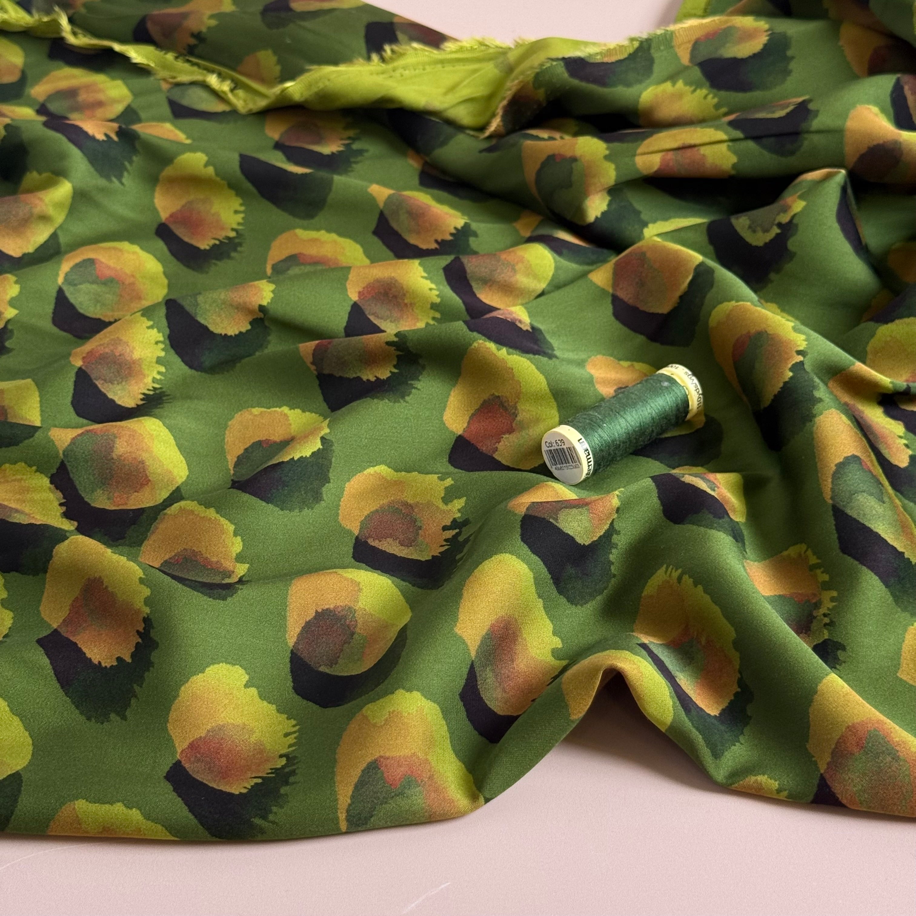 Water Marks Green Viscose Sateen Fabric