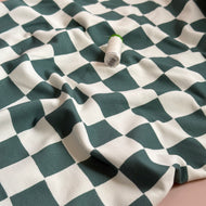 Checkers Dark Green GOTS Organic Cotton French Terry