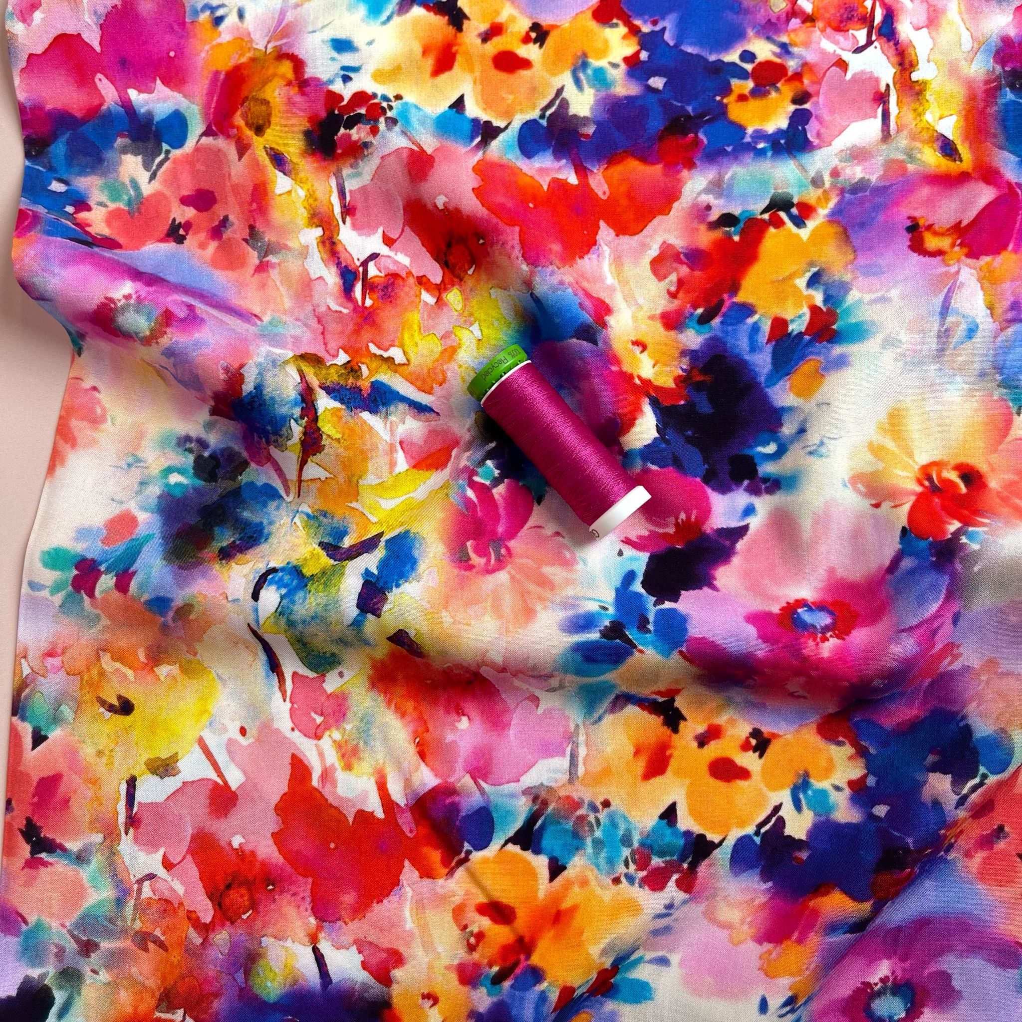 Vibrant Inky Florals Viscose Fabric