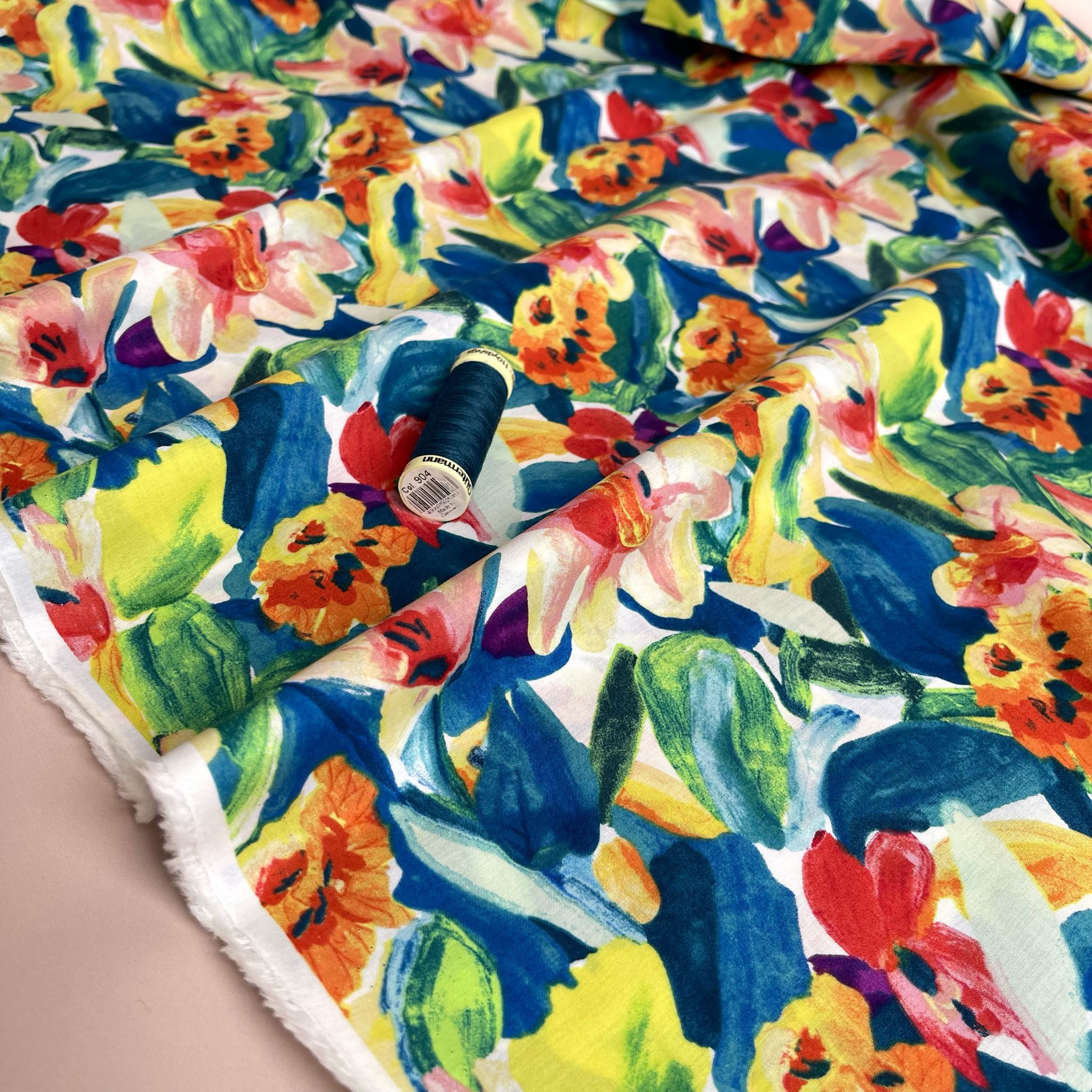 Vibrant Spring Blooms Cotton Lawn Fabric