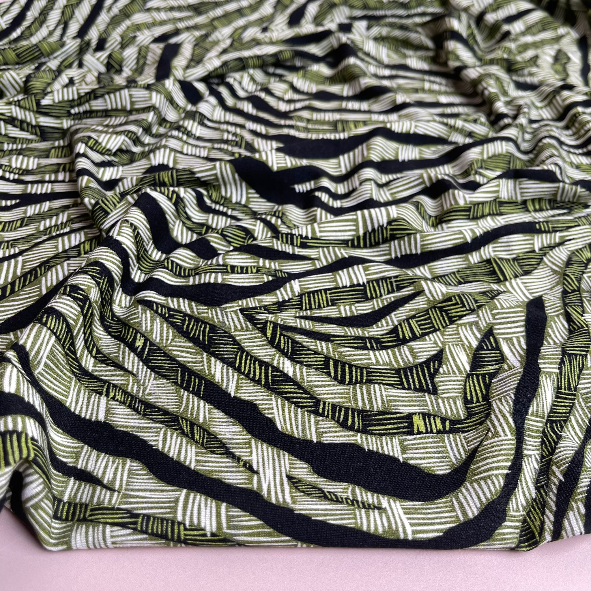 Abstract Green Zebra Viscose Jersey Fabric