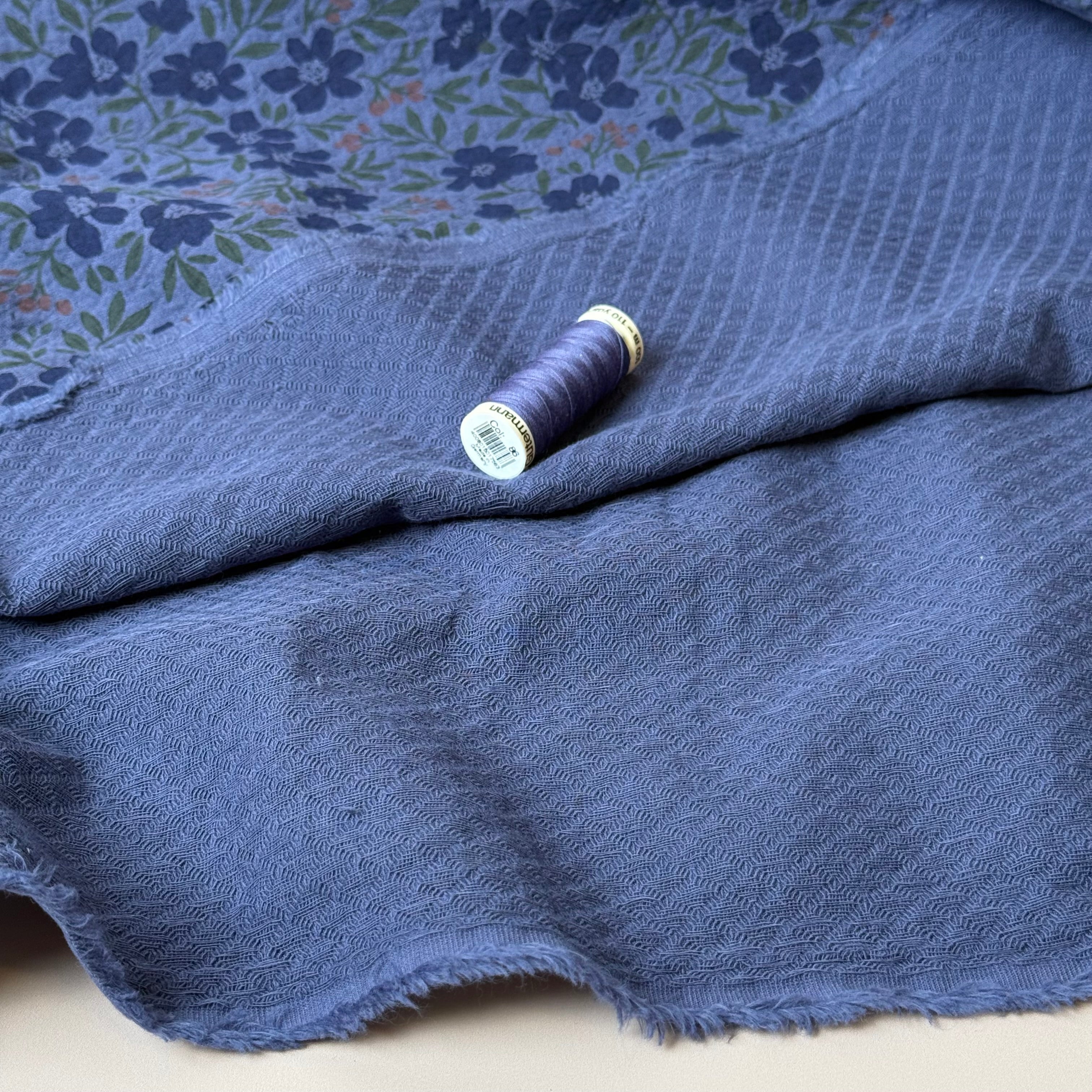 Barberry Flowers Blue Cotton Diamond Jacquard Fabric