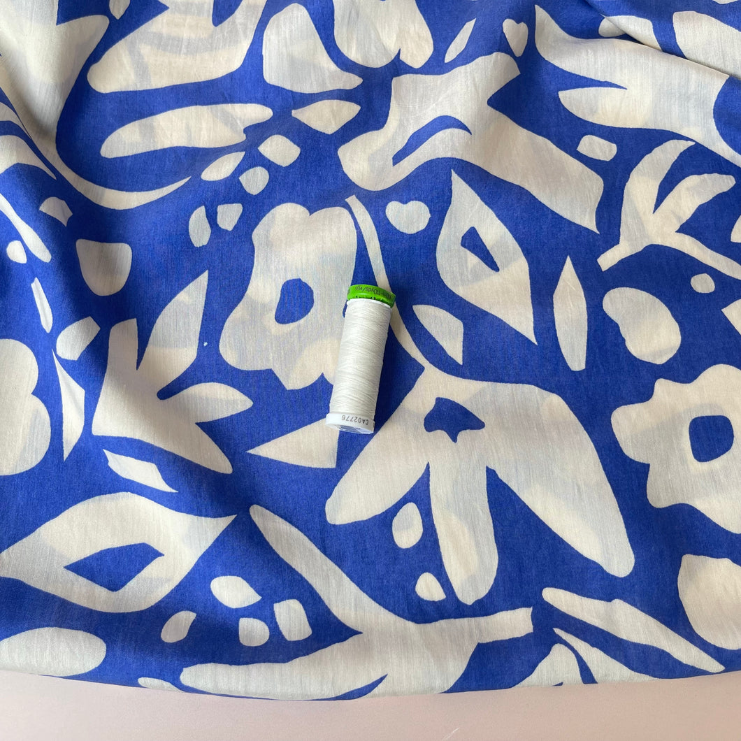 Graphic Foliage Blue Viscose Blend Fabric