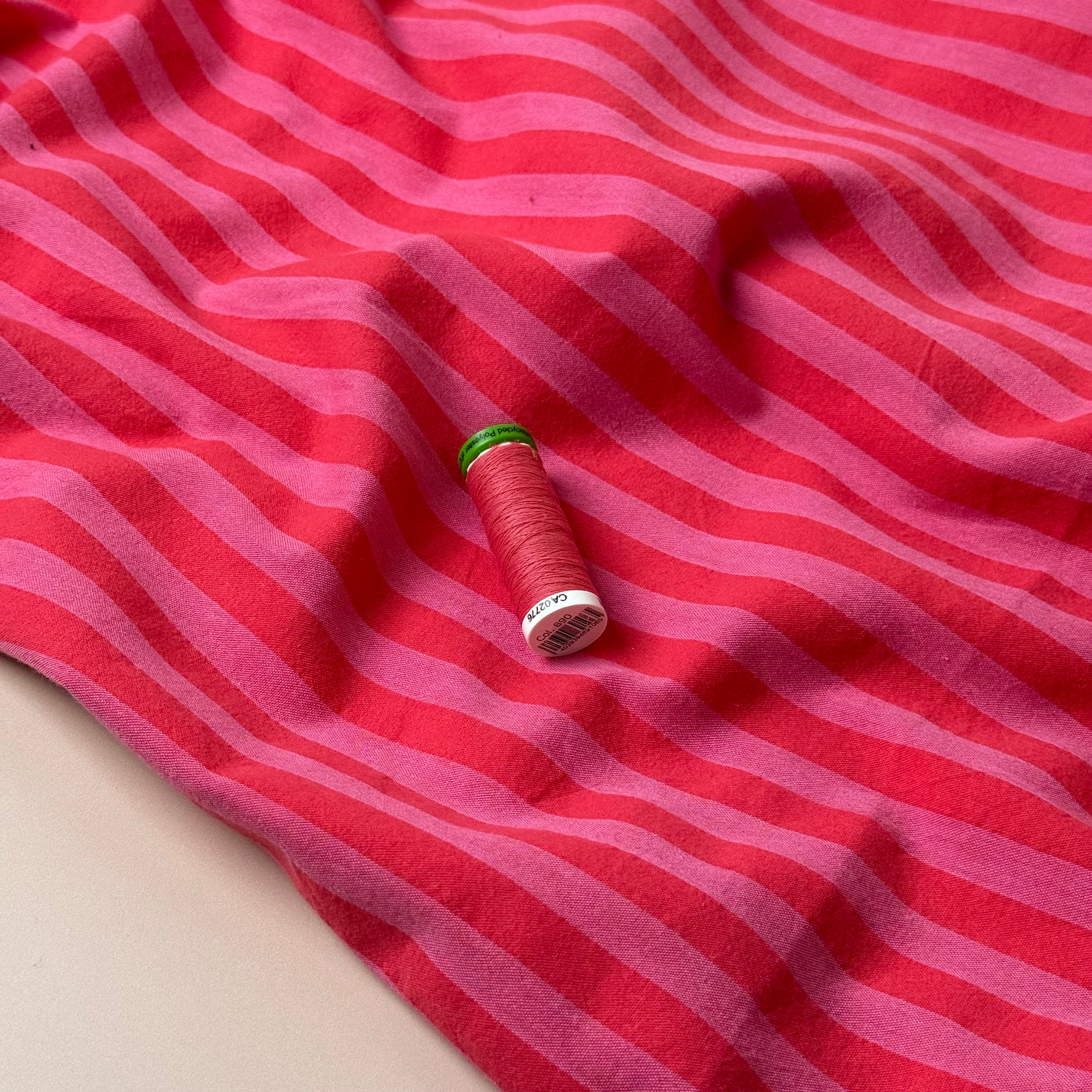 Yarn Dyed Flamingo Stripes Washed Cotton Fabric
