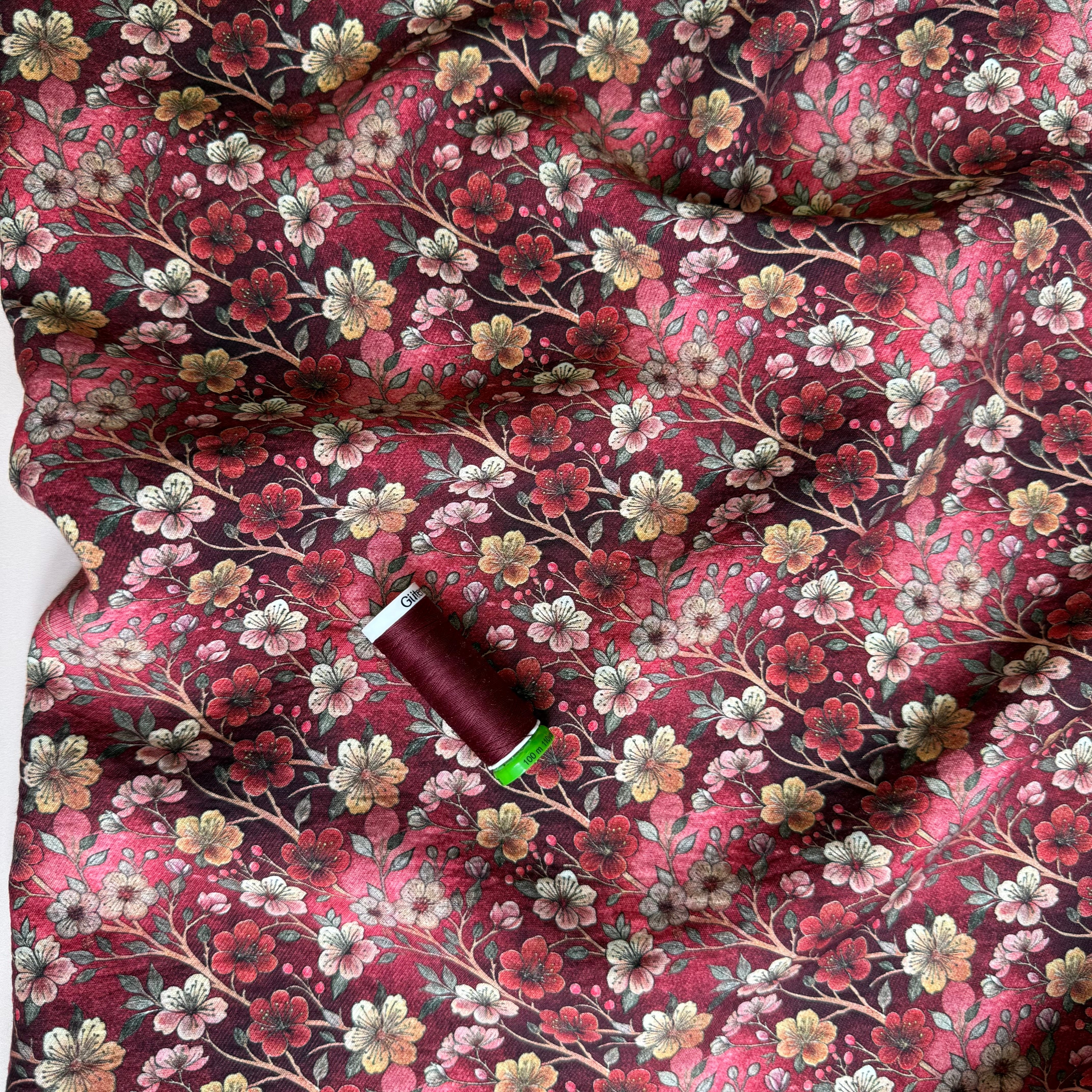 Cherry Blossoms Wine Fine Viscose Twill