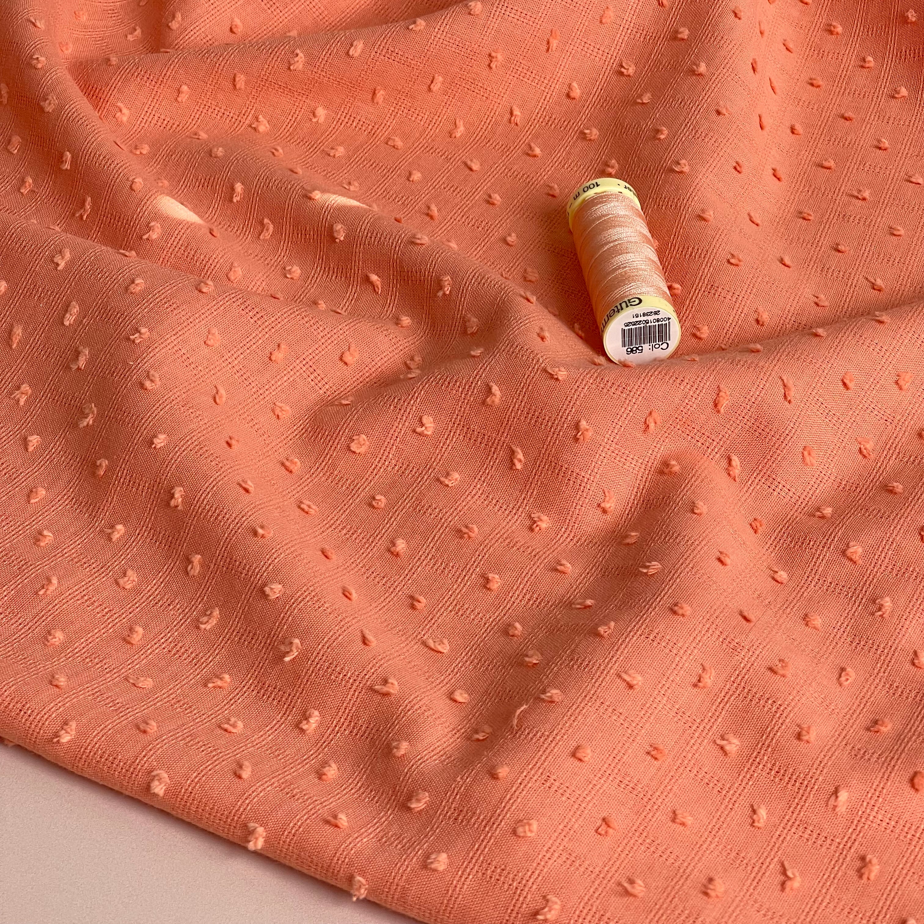 Solid Peach Cotton Dobby Check Fabric