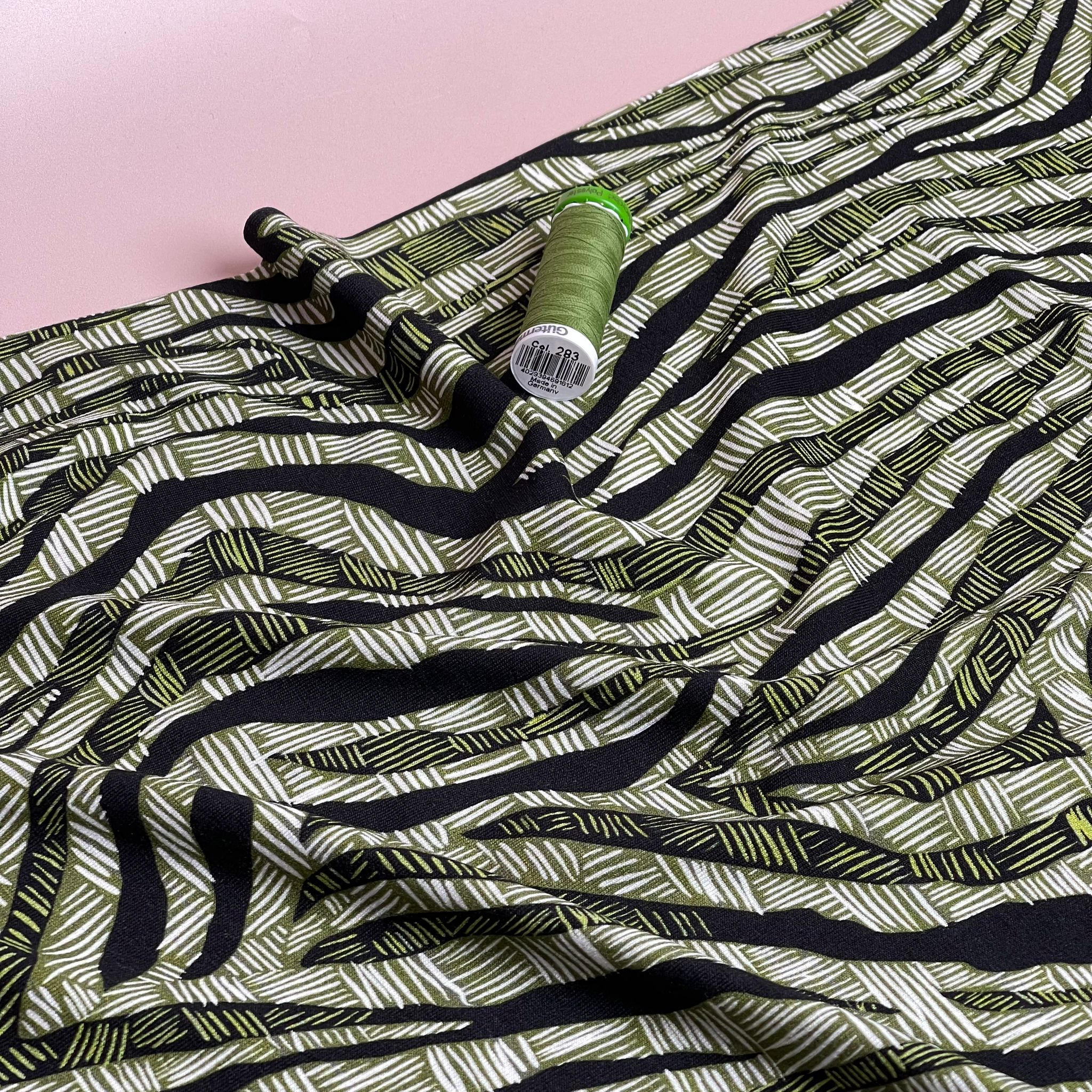 Abstract Green Zebra Viscose Jersey Fabric