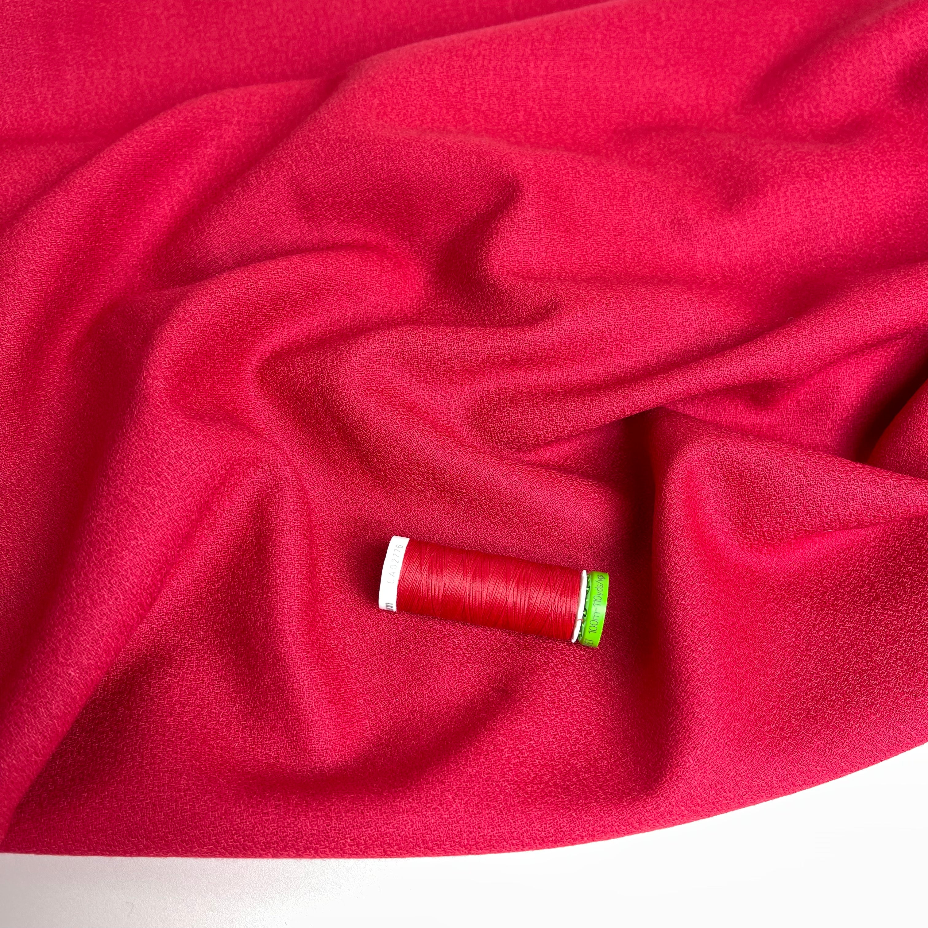Deadstock Pure Wool Crepe Fabric in Red