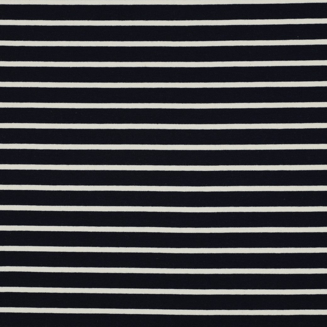 Yarn Dyed Ecru Stripes on Navy Cotton French Terry