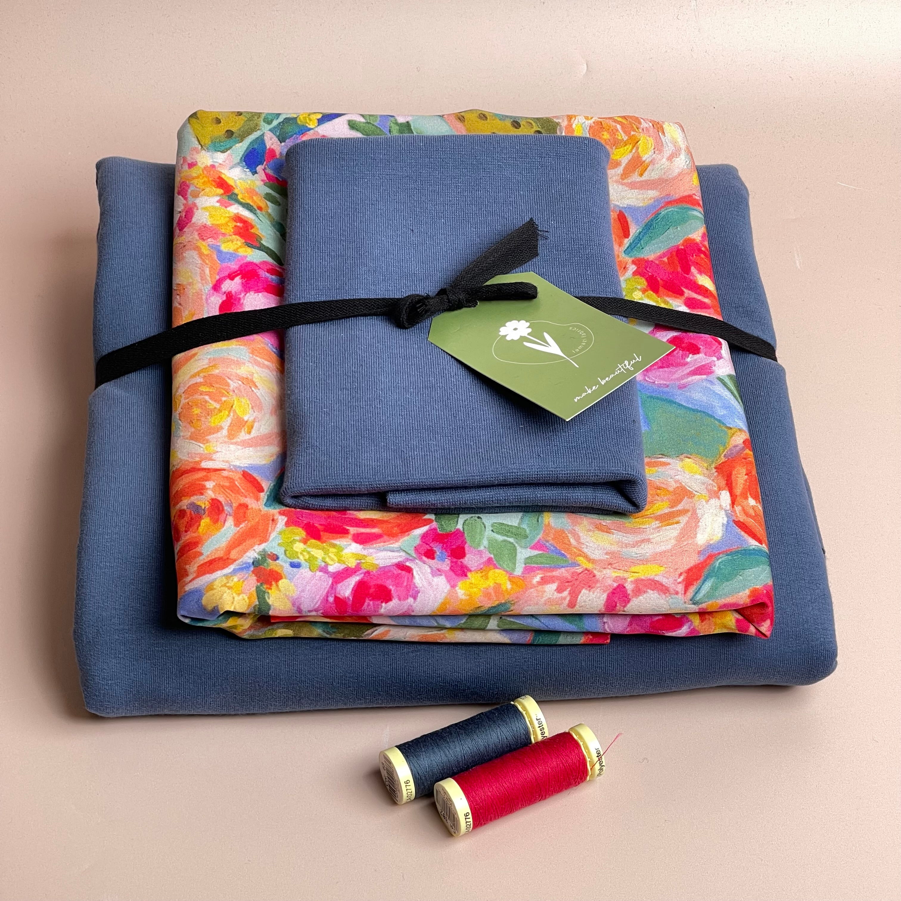 Make an Outfit Colour Bundle - Painted Peonies Viscose & Sweatshirting with ribbing