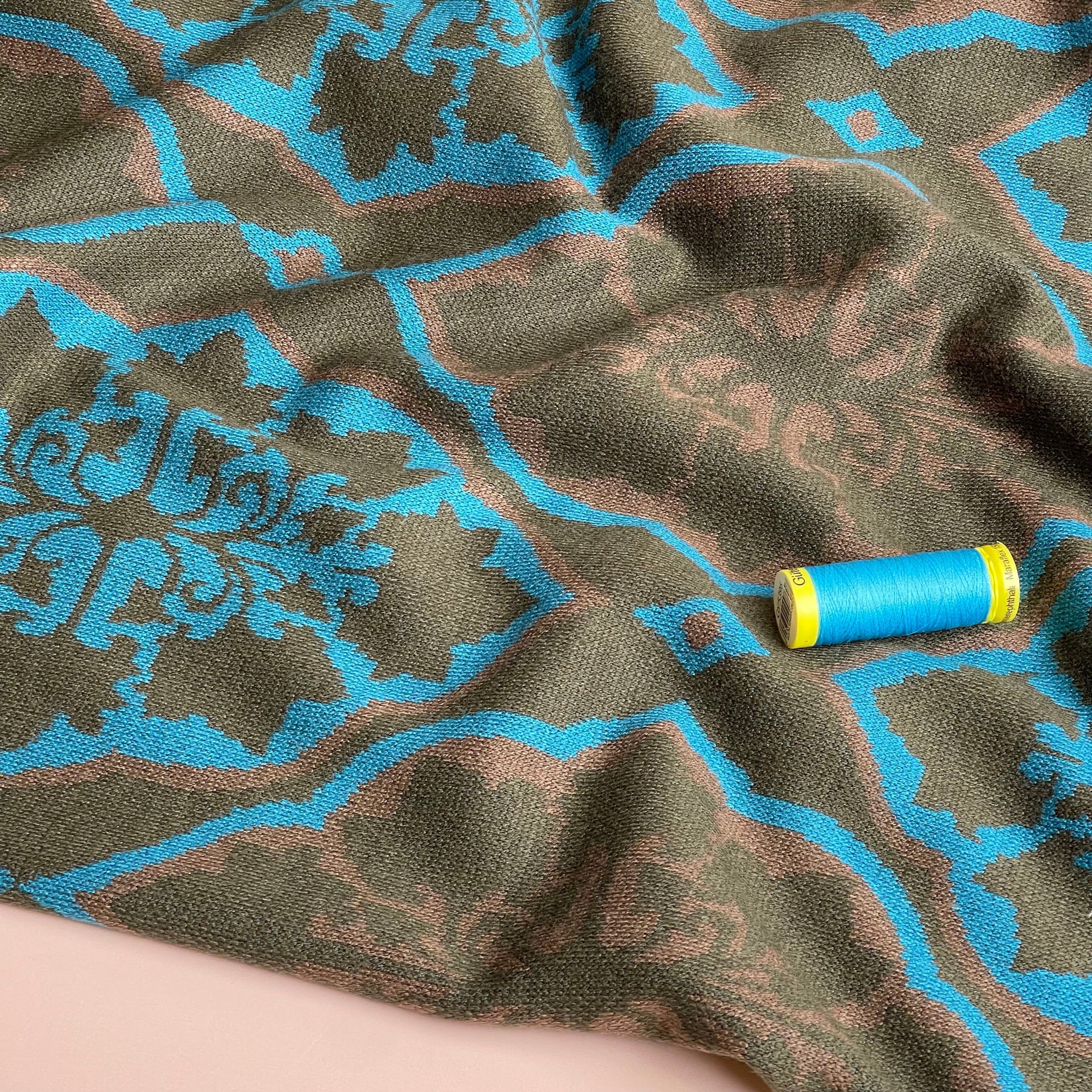 Kaleidoscope Olive Yarn Dyed Jacquard Knit