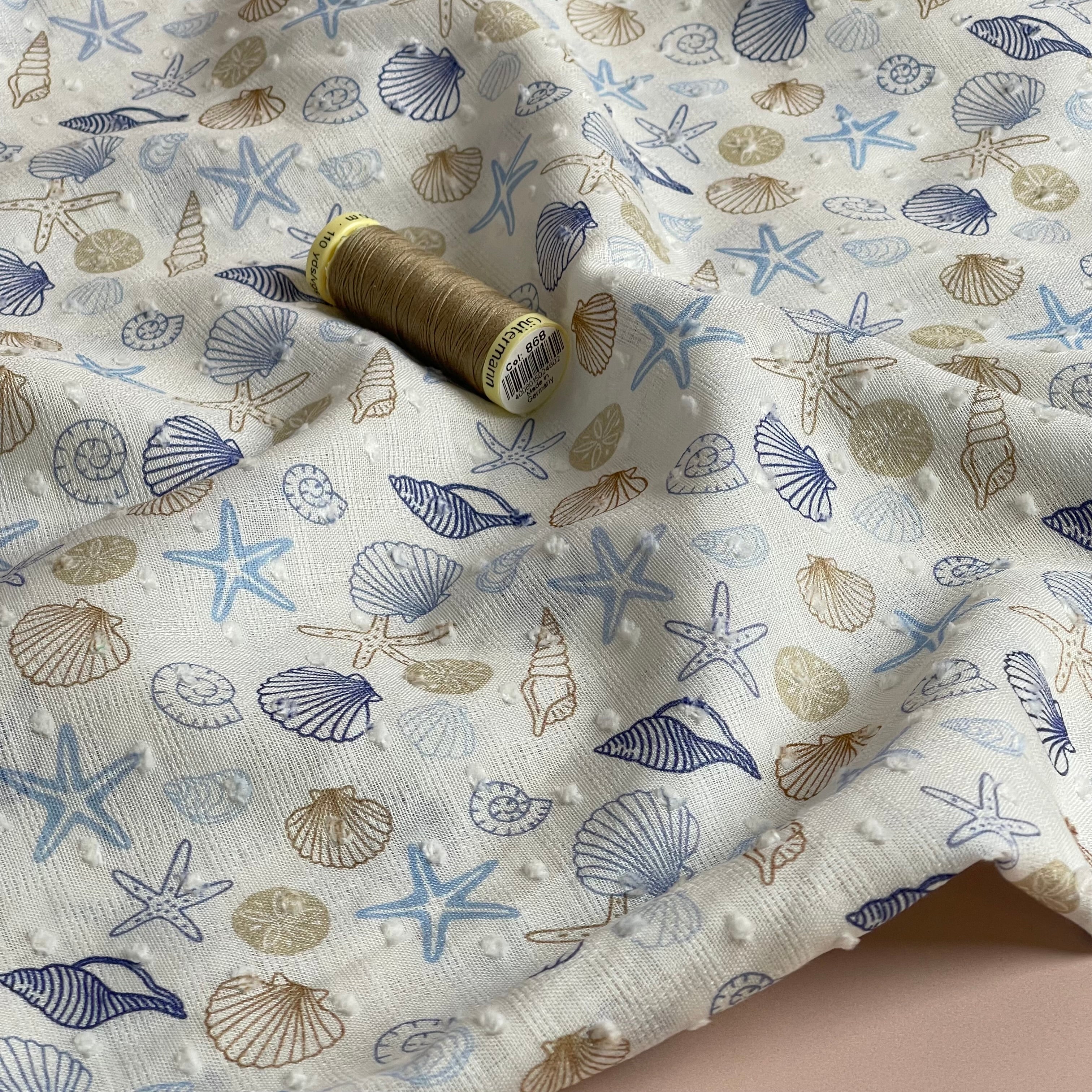 Seashells Cotton Dobby Check Fabric