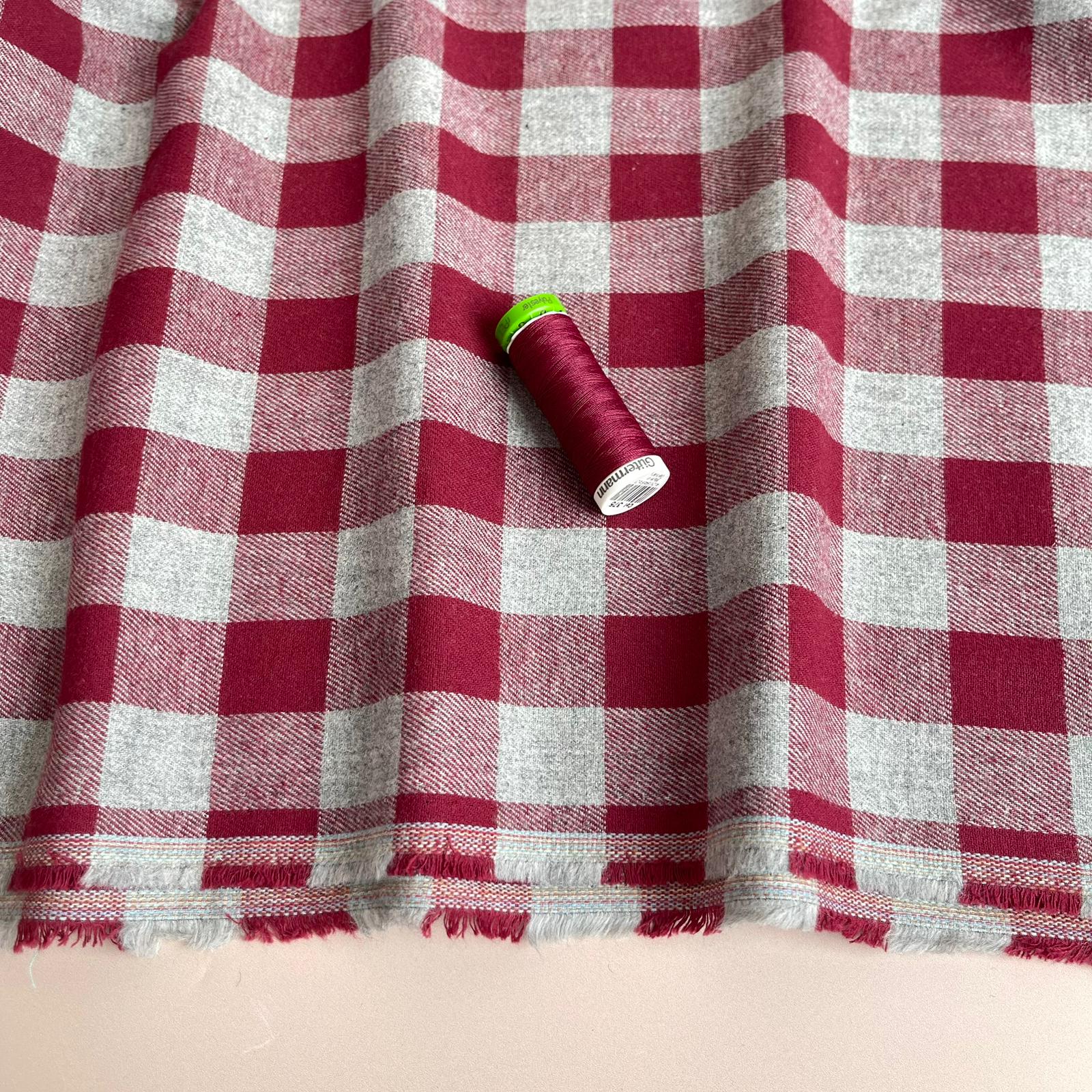 Yarn Dyed Dark Red Gingham Cotton Flannel