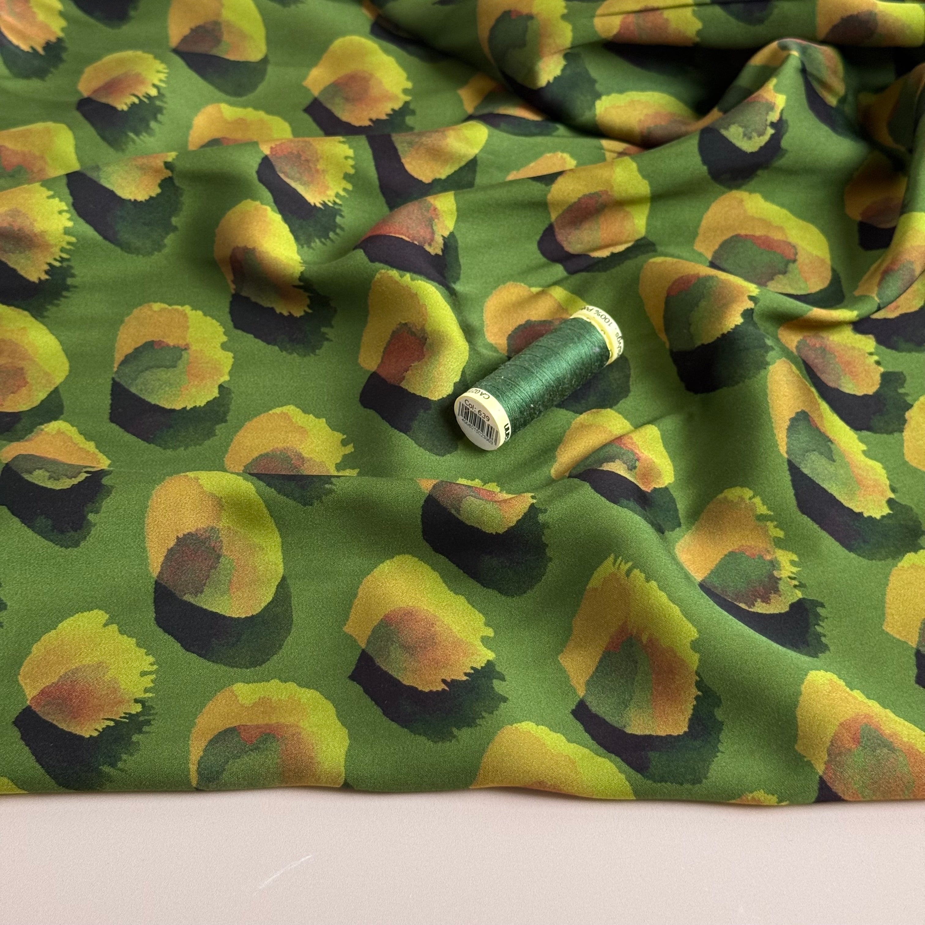 Water Marks Green Viscose Sateen Fabric