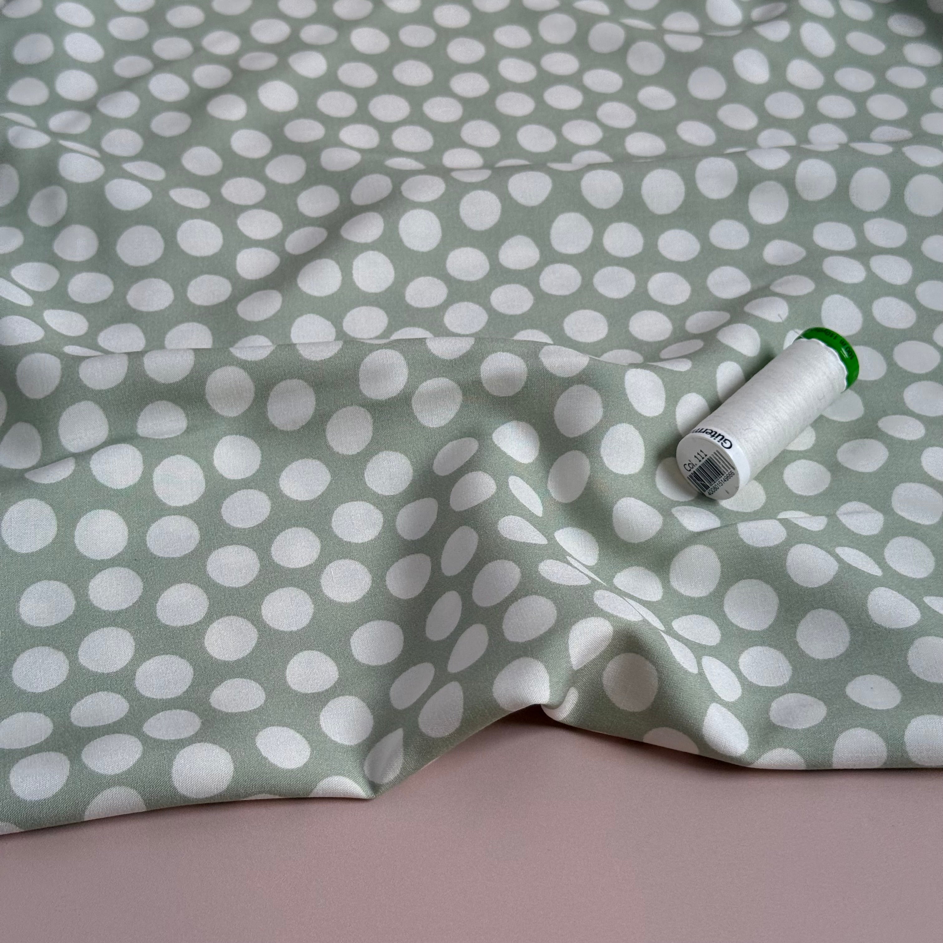 Snow Dots Sage Green Viscose Poplin Fabric