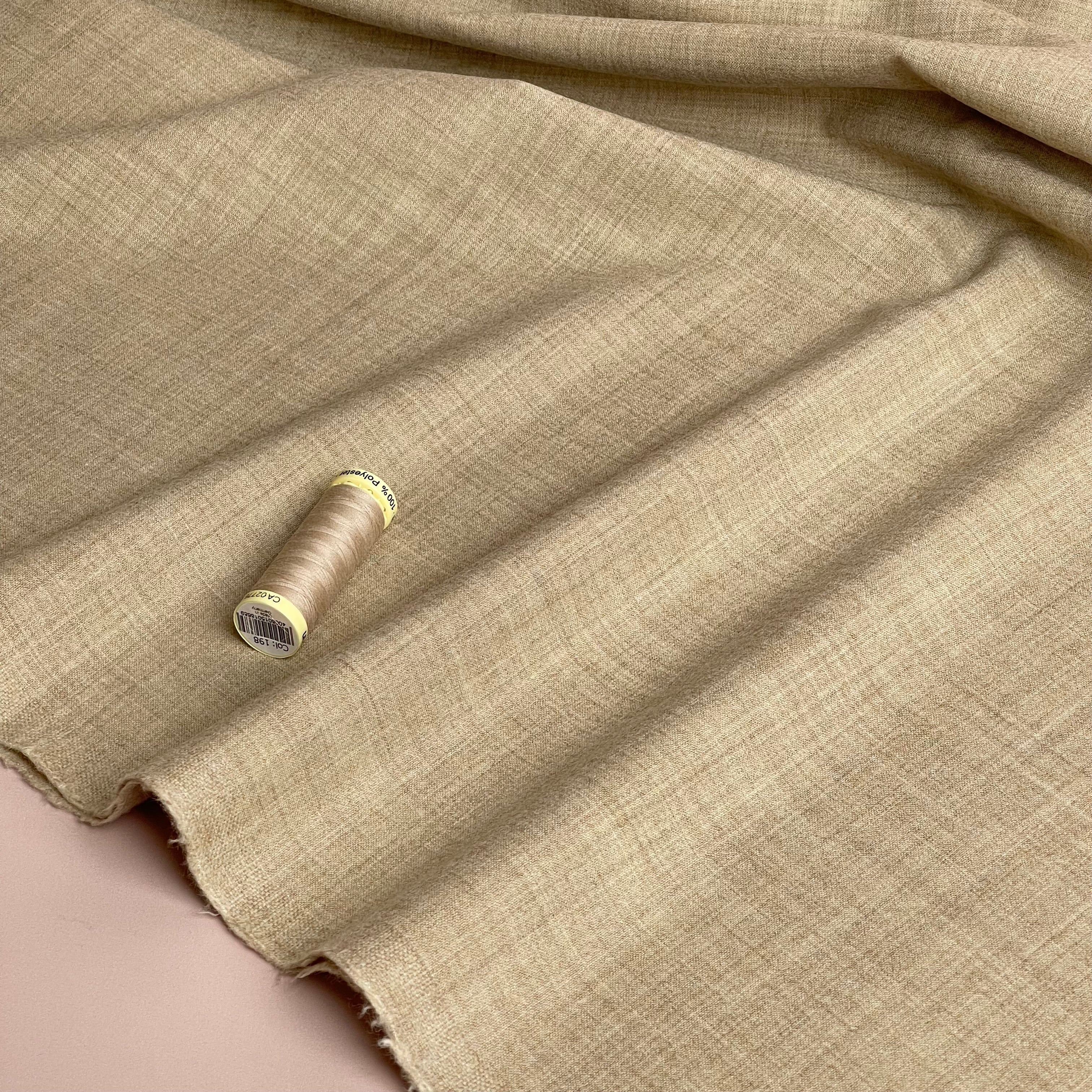 Deadstock Pure Wool Flannel Suiting Fabric in Oatmeal