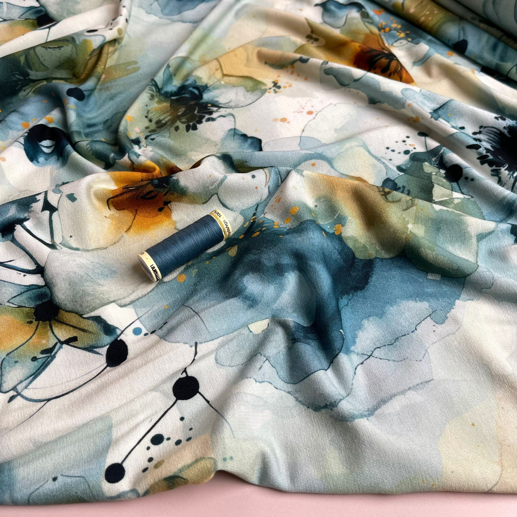 Danish Design - Inky Watercolour Blooms ECOVERVO™  Viscose Jersey