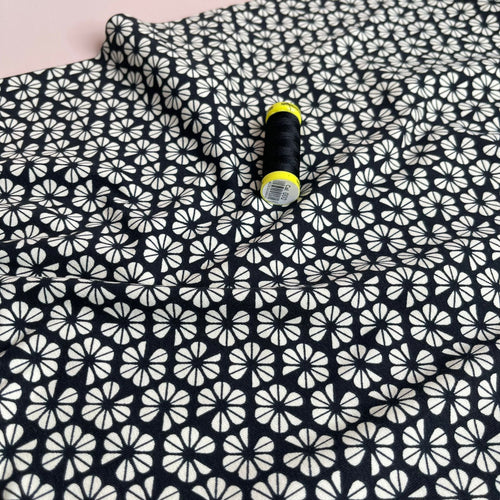 REMNANT 2.20 Metres - Graphic Pansies on Black GOTS Organic Cotton Jersey