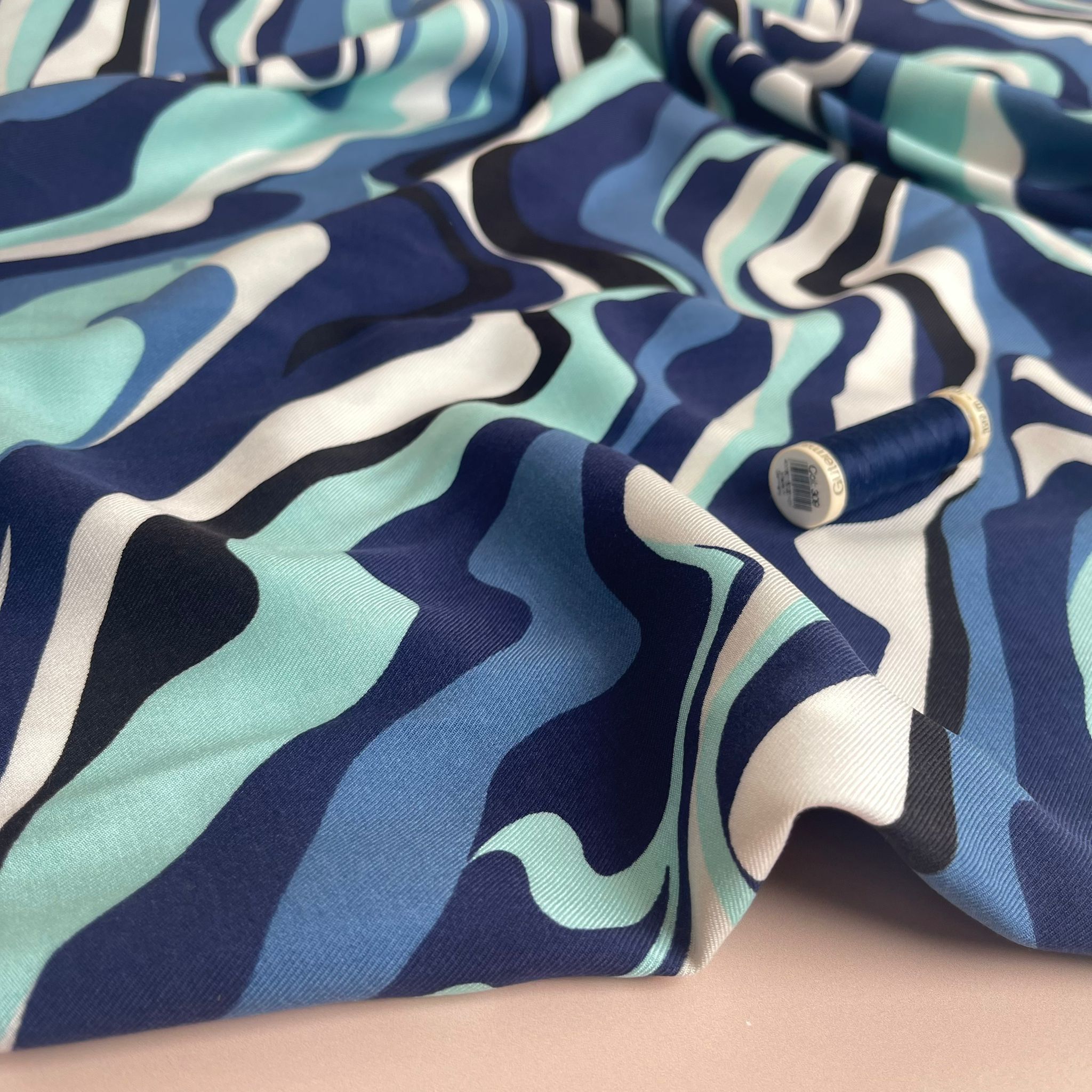 Blue Waves Viscose Twill Fabric