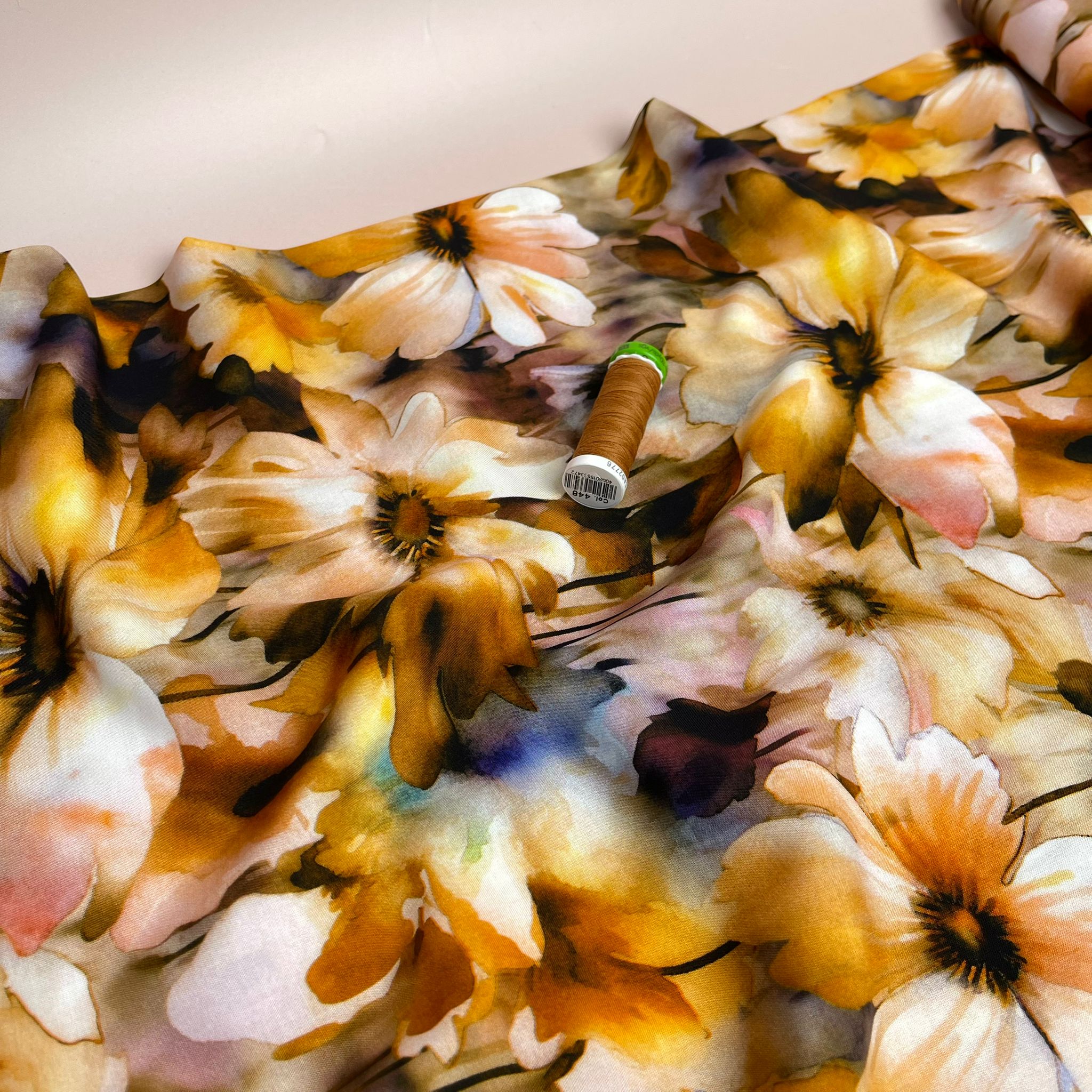 Sunrise Flowers in Brown Viscose Poplin Fabric