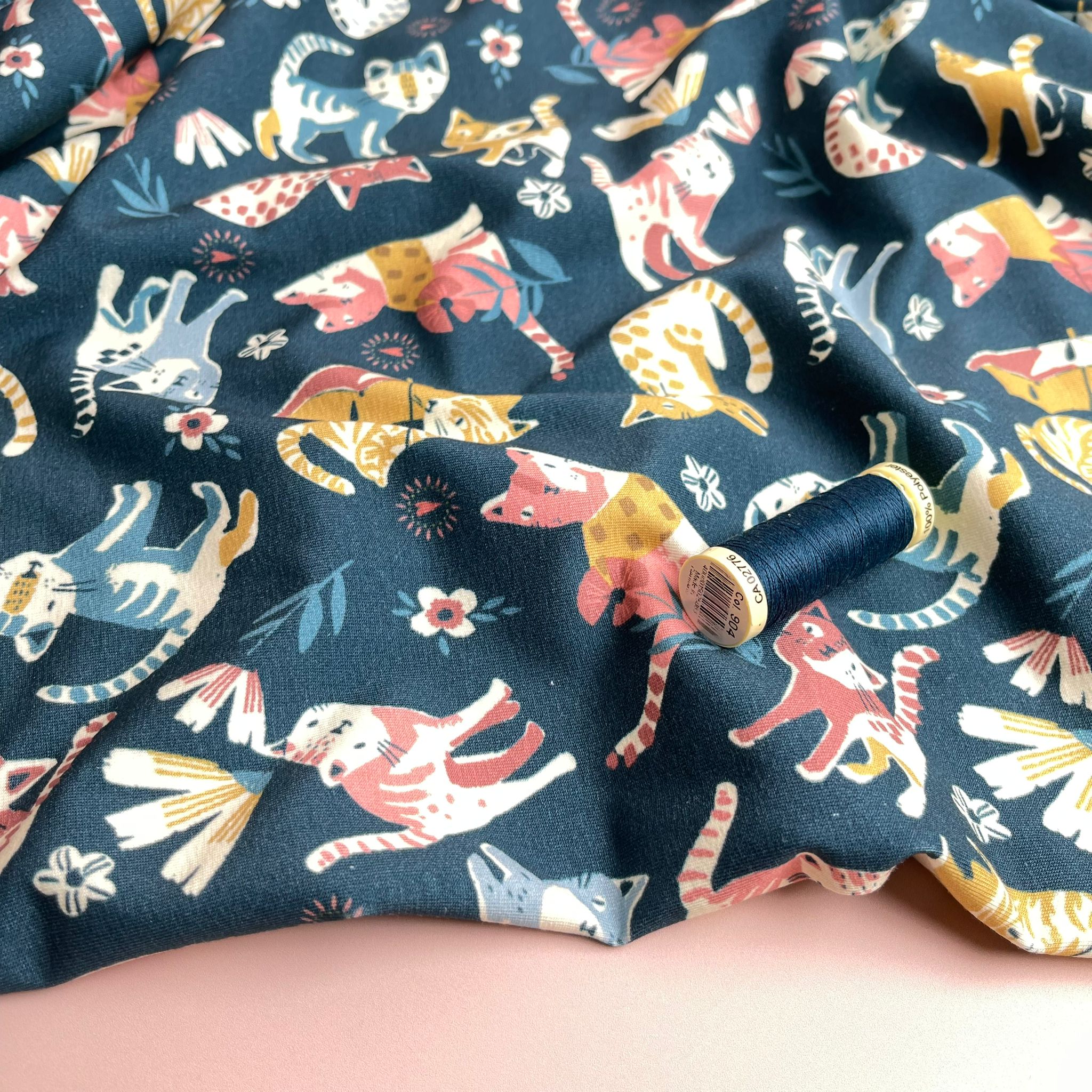 Danish Design - Playful Cats Cotton Jersey Fabric