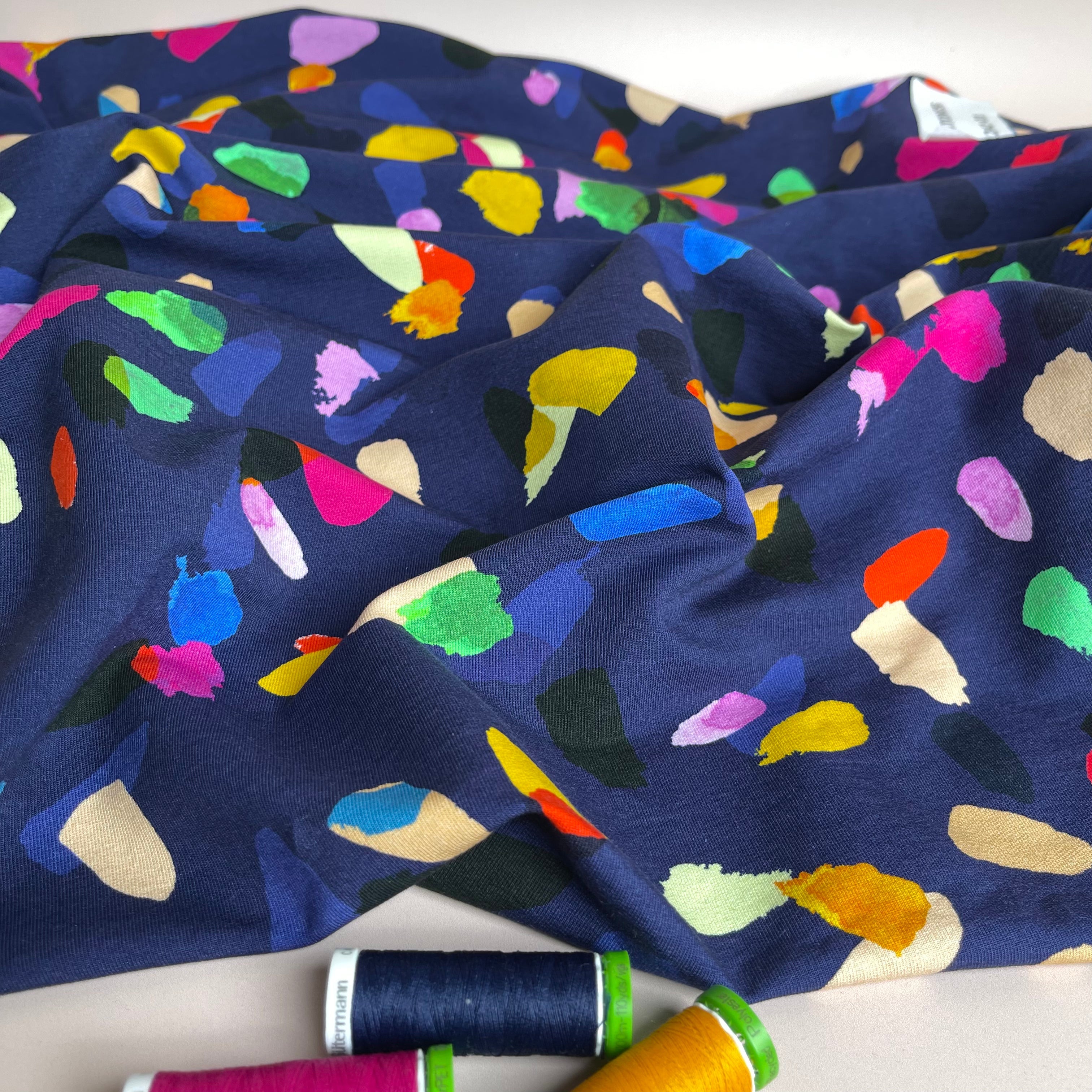 REMNANT 2 Metres - Gemstones Navy Organic Cotton French Terry