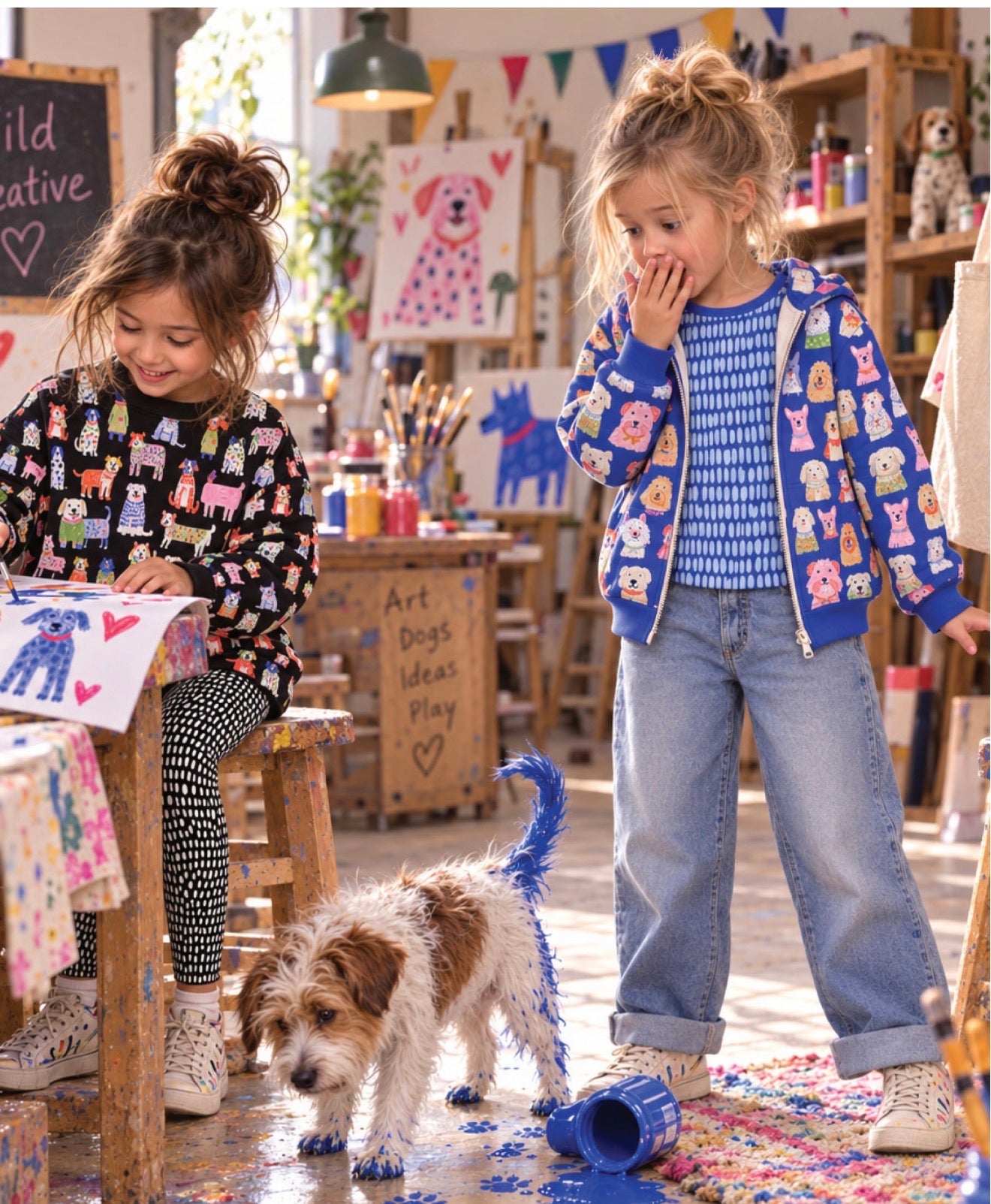 Cute Dogs On Royal Blue Soft Cotton Sweat-shirting Fabric