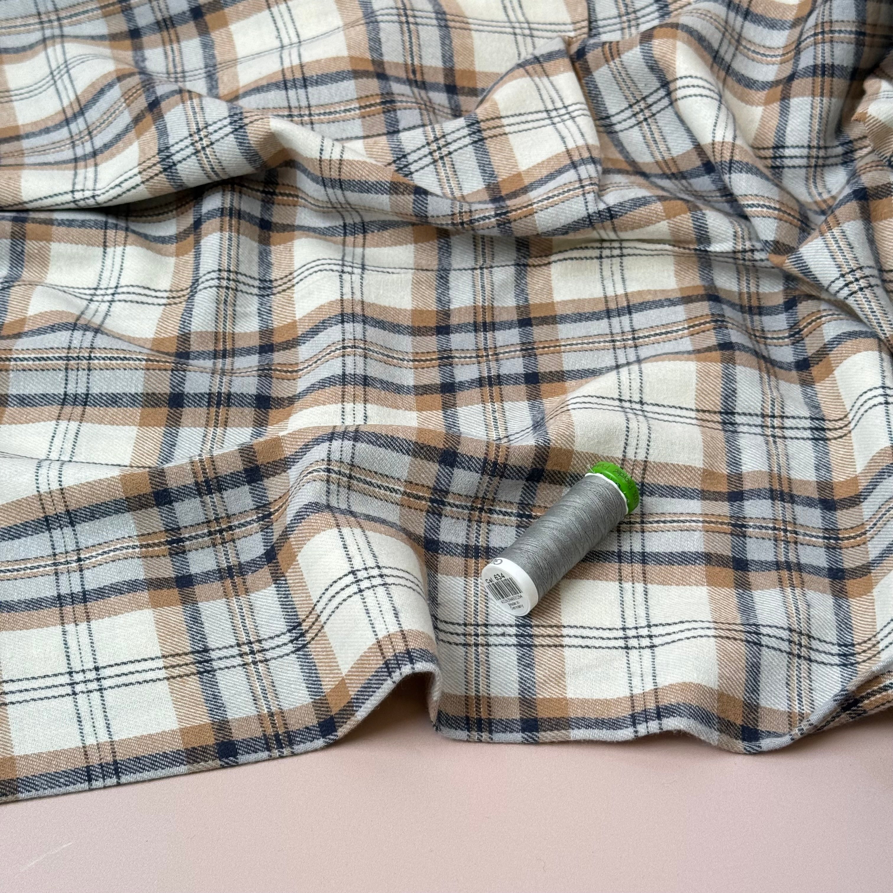 REMNANT 1.3 Metres - Plaid Oatmeal Brushed Cotton Flannel