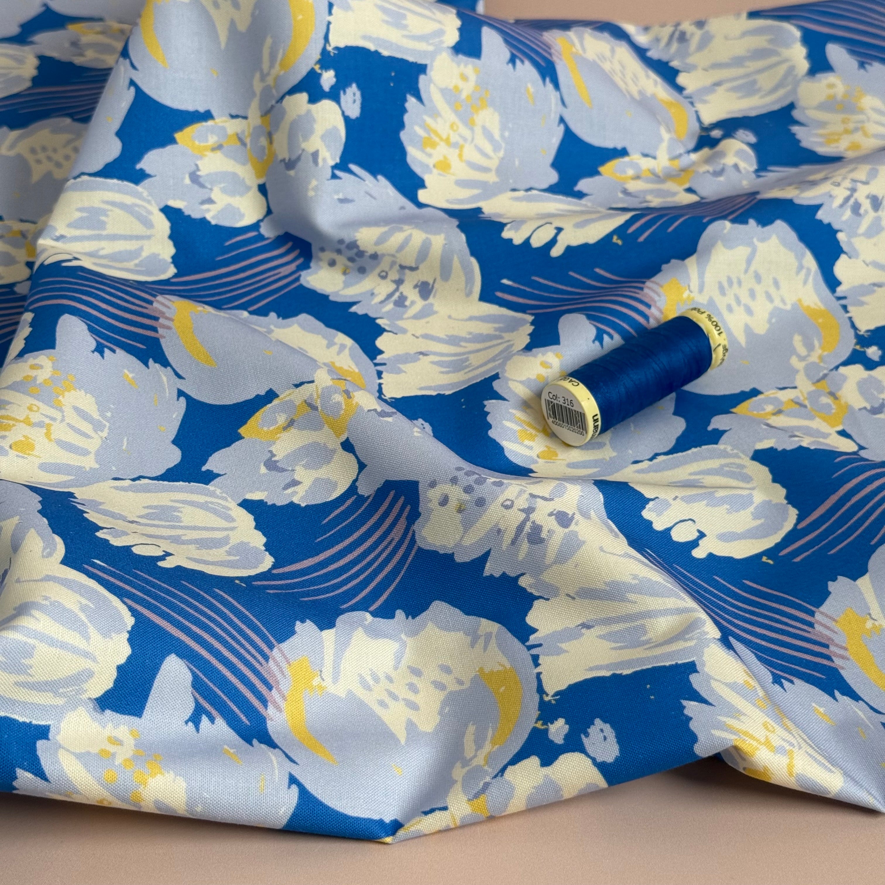 Cotton and Steel - Cactus Flower Myrtle Blue Japanese Cotton Fabric
