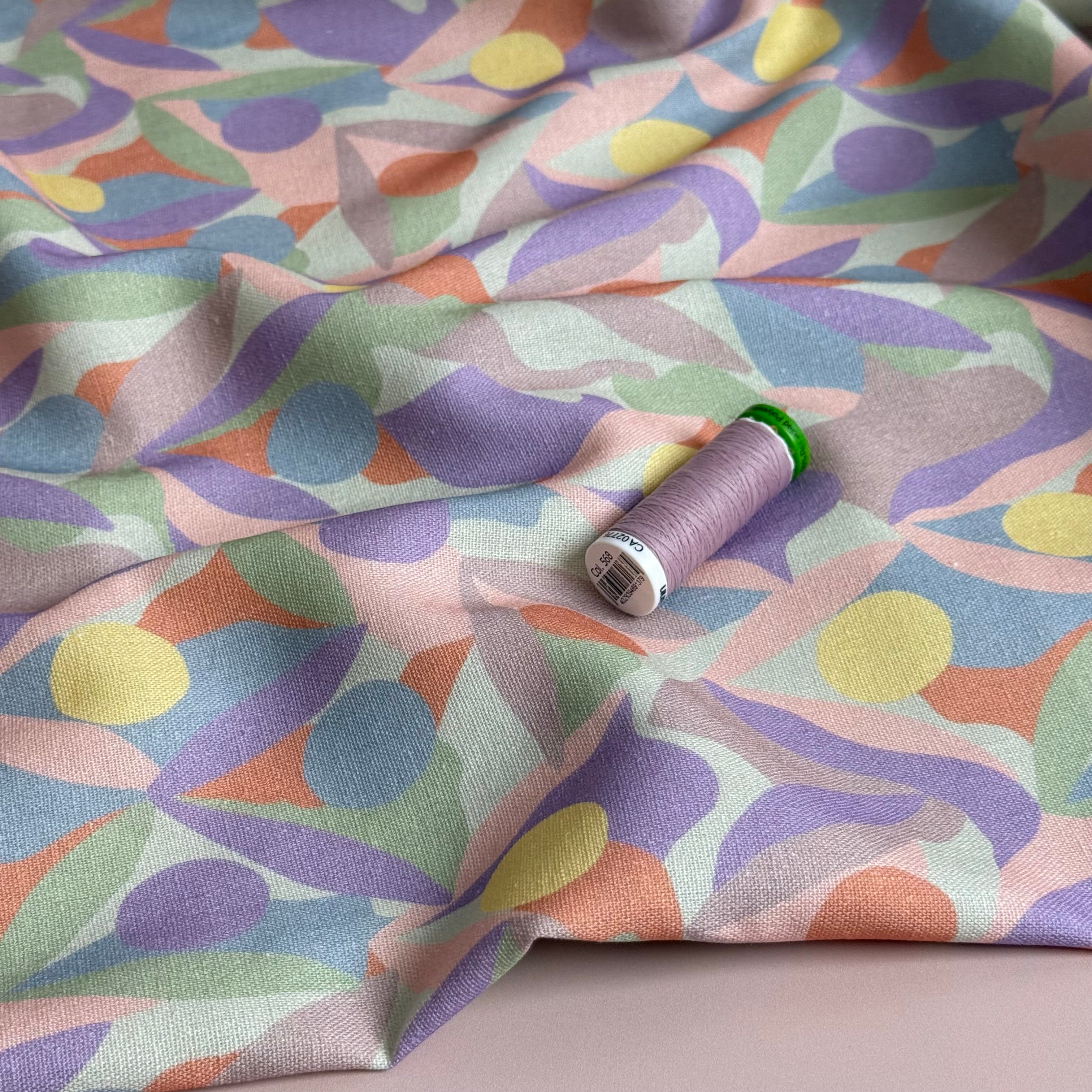 Pastel Shapes Lilac Viscose Linen Fabric