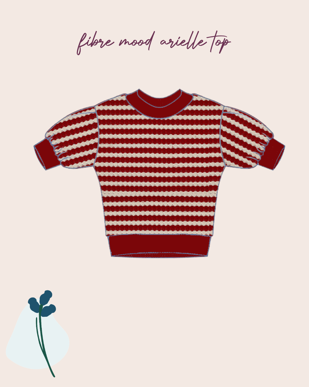 Make an Outfit Colour Bundles & Sewing Kit- Arielle Top in Summer Knitted Jacquard Red & Matching Ribbing