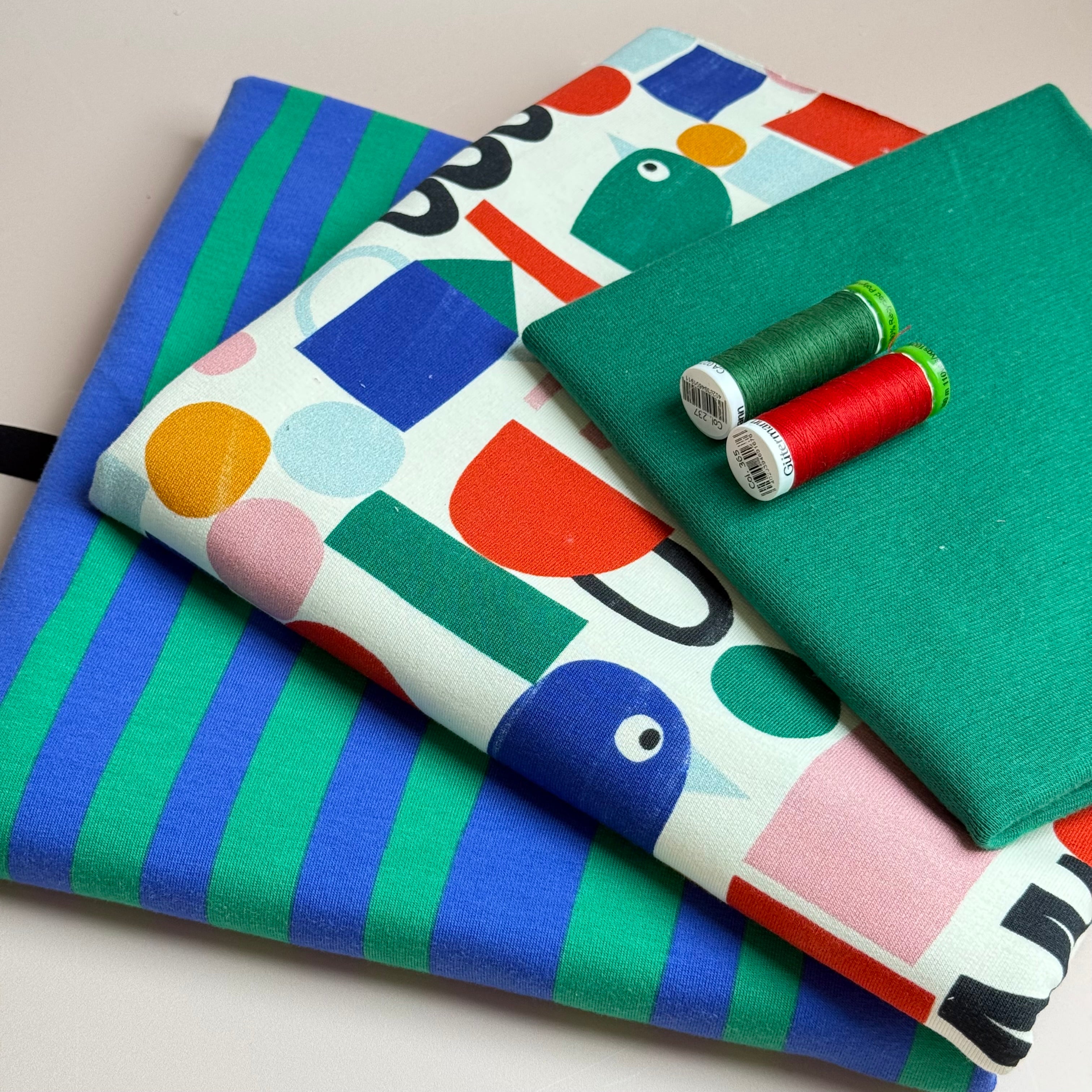 Make an Outfit Colour Bundle - Funky Shapes & Stripes Cotton French Terry with Ribbing
