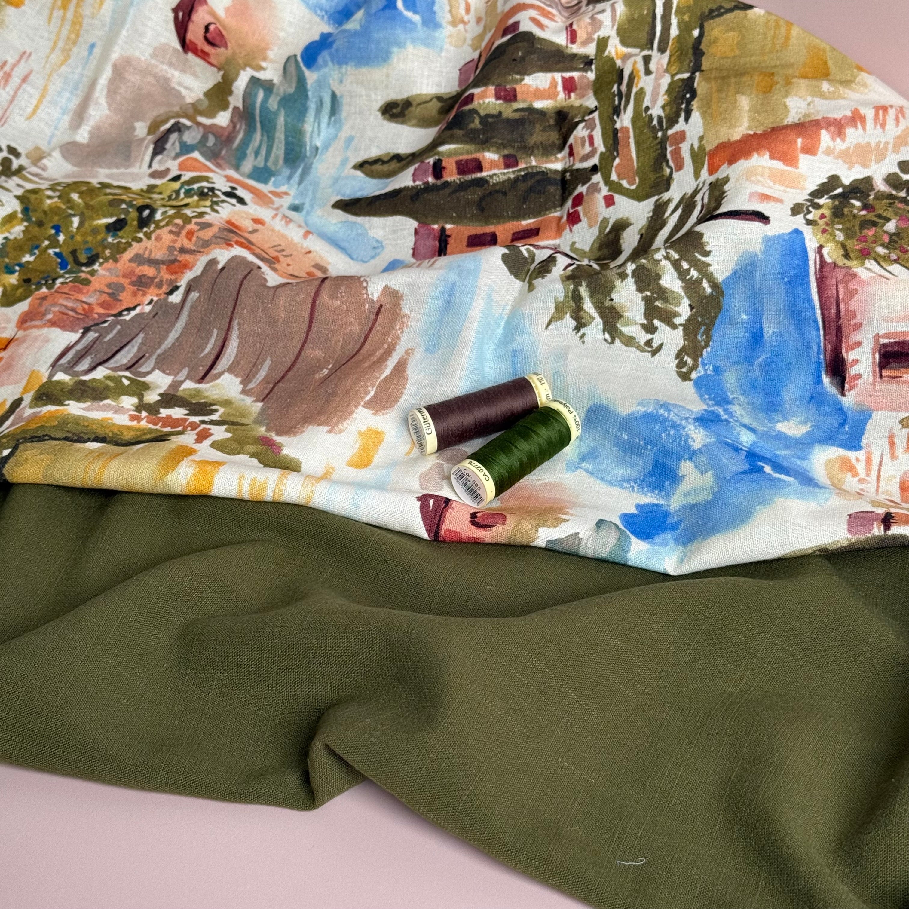 Flow Olive Green Viscose Linen Blend Dress Fabric