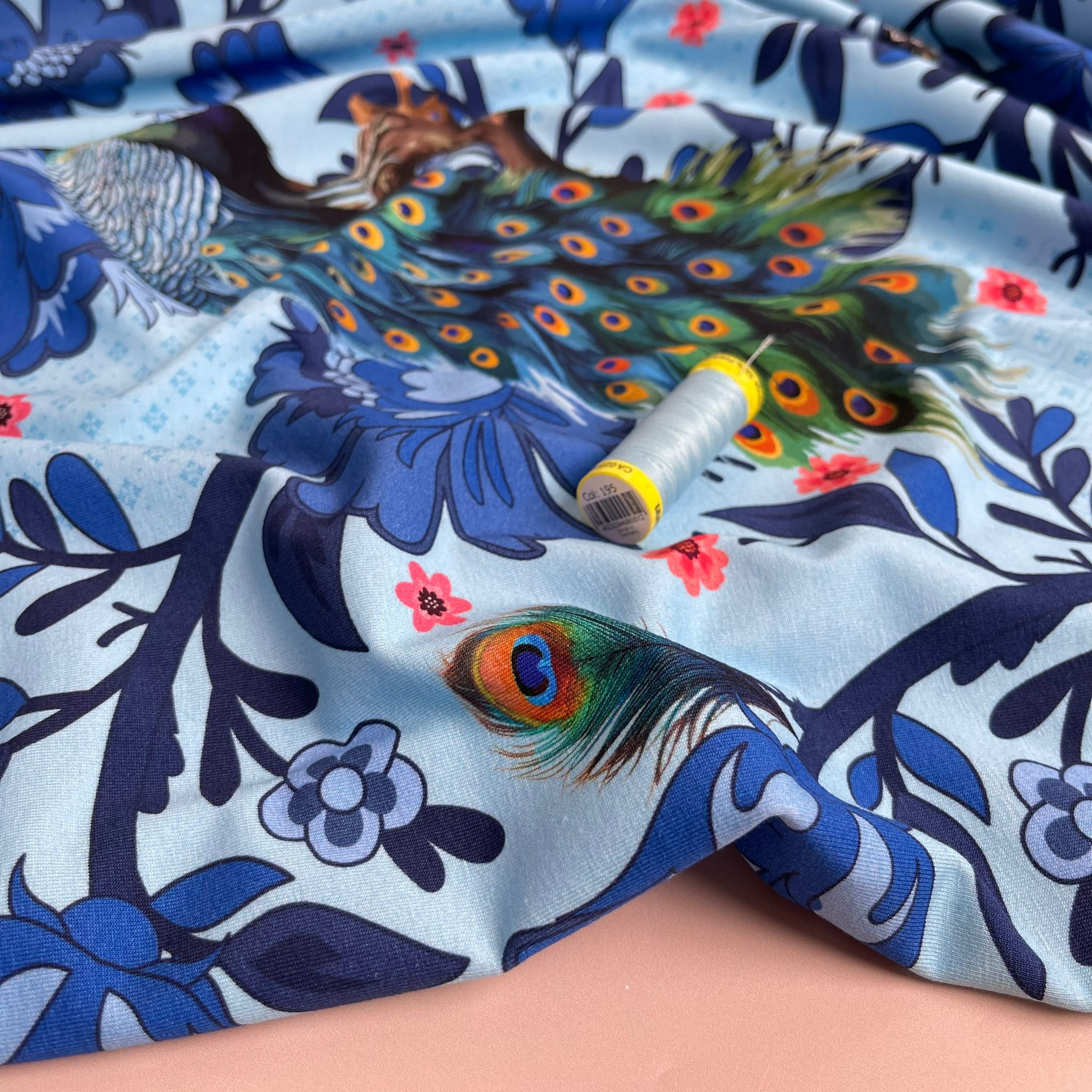 Danish Design - Majestic Peacock Cotton Jersey Fabric