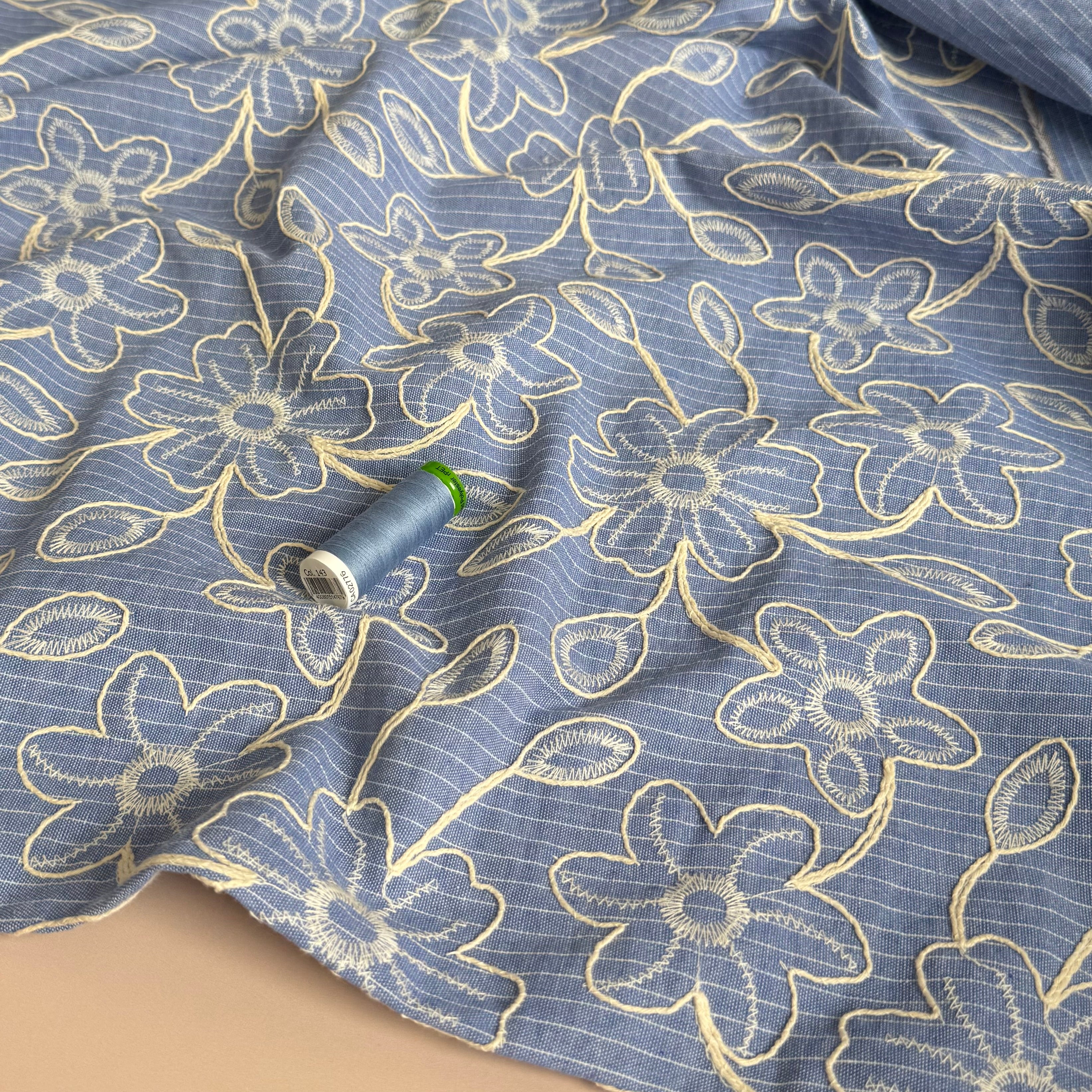 Striped Cotton with Embroidered Flowers