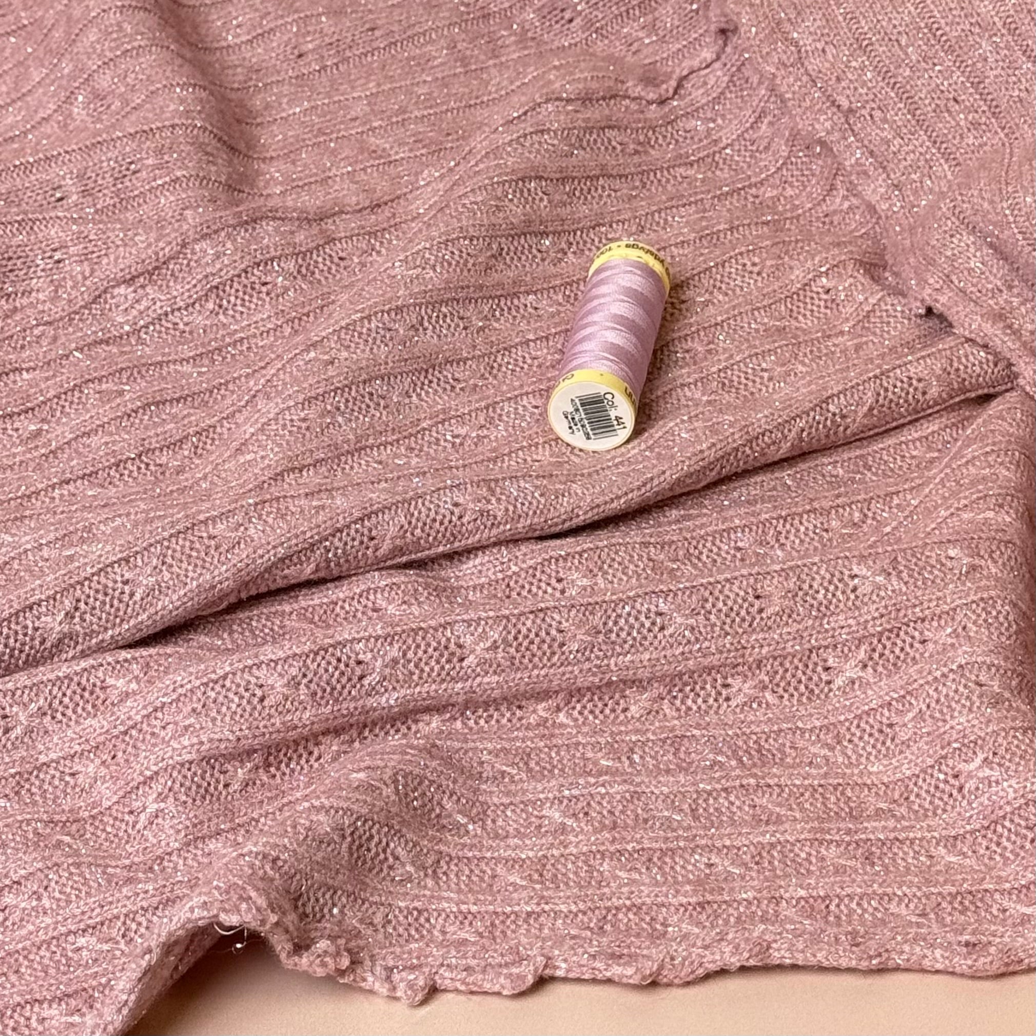 Sparkle Viscose Blend Cable Sweater Knit in Rose