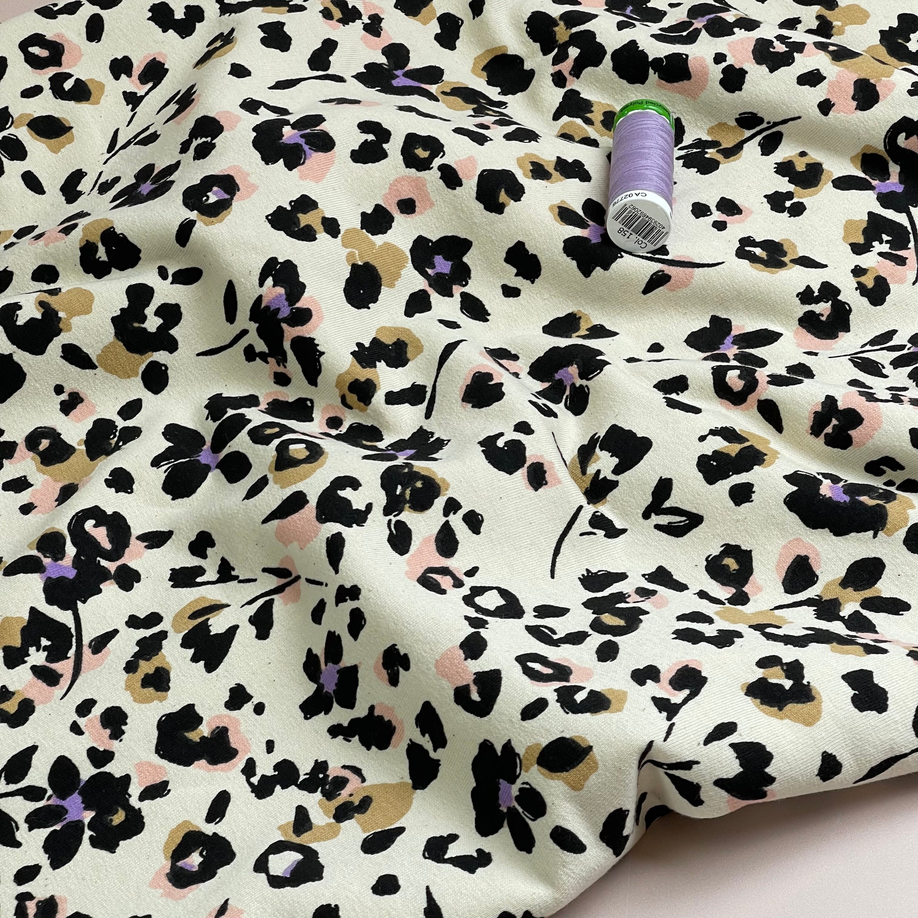 Leopard Flowers Natural Cotton Sweat-shirting Fabric