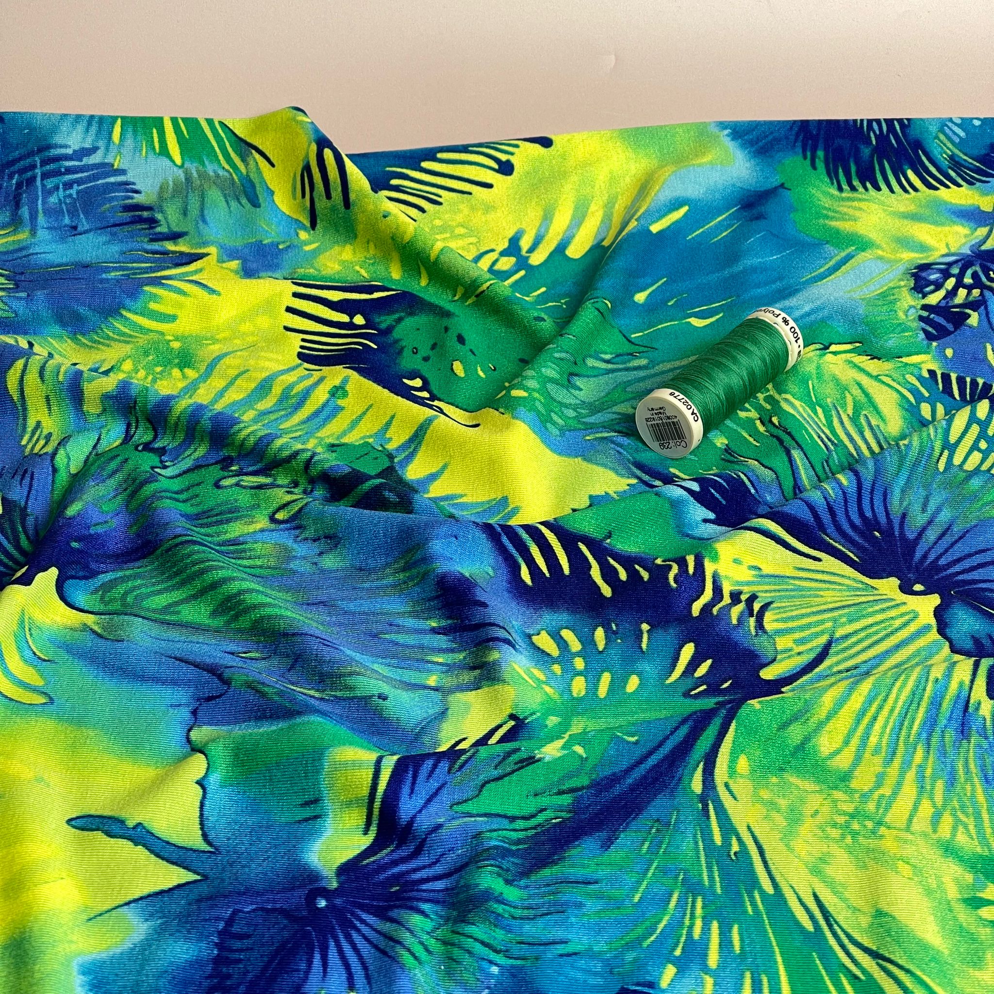 Firework Flowers in Ocean Waves Viscose Jersey Fabric