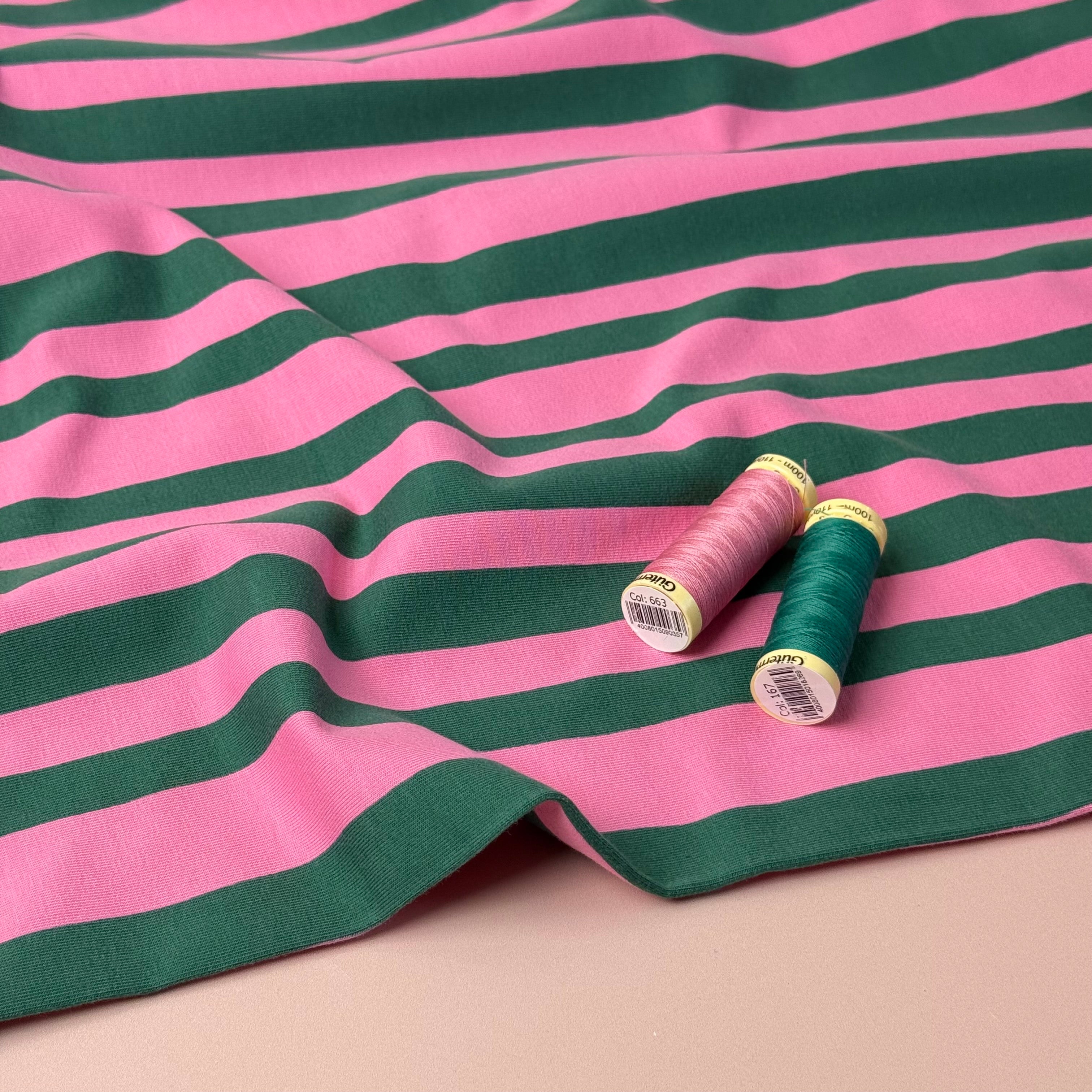 REMNANT 0.52 Metre - Wavy Stripes Green Organic GOTS Cotton French Terry