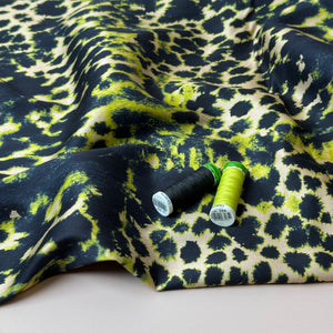 Lime Animal Print Viscose Sateen Fabric