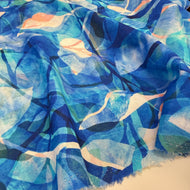 Painted Foliage Ocean Linen Viscose Blend Fabric